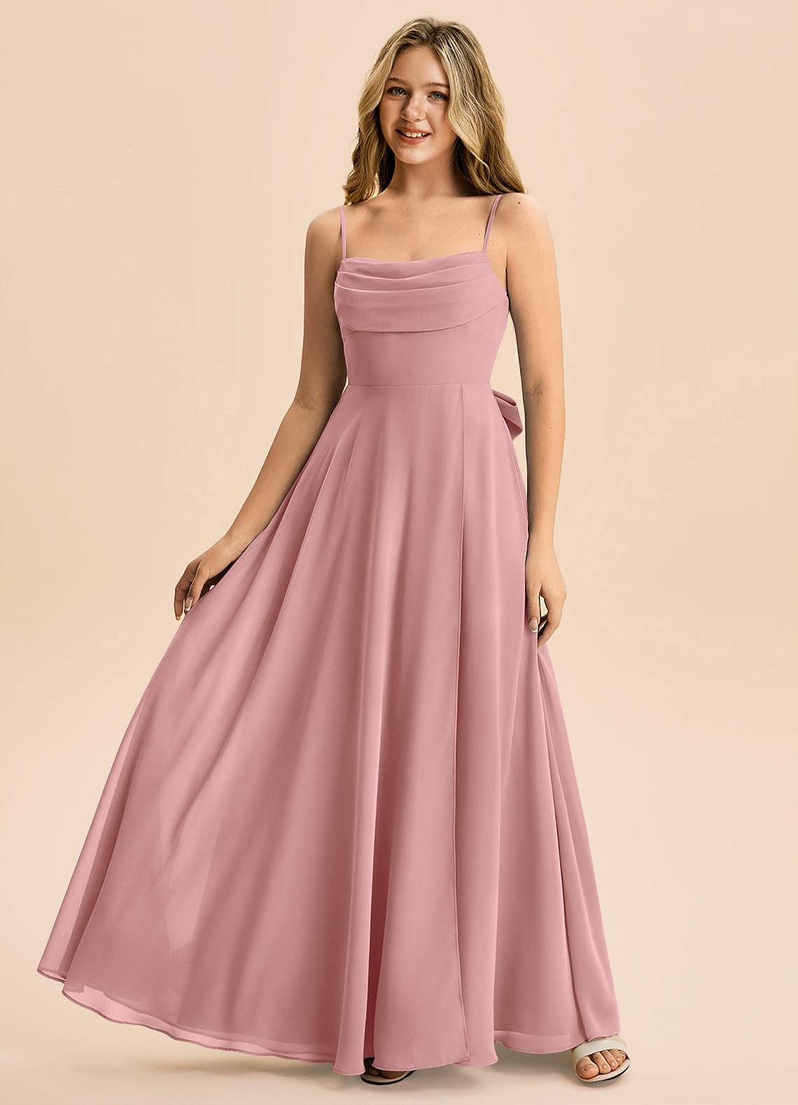 Azazie Bear Junior Dusty Rose A-Line Pleated Chiffon Dress image3