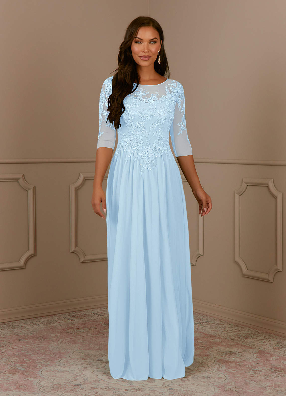 Azazie Harriet Mother of the Bride Dresses Sky Blue A-Line Scoop lace Mesh Dress image1