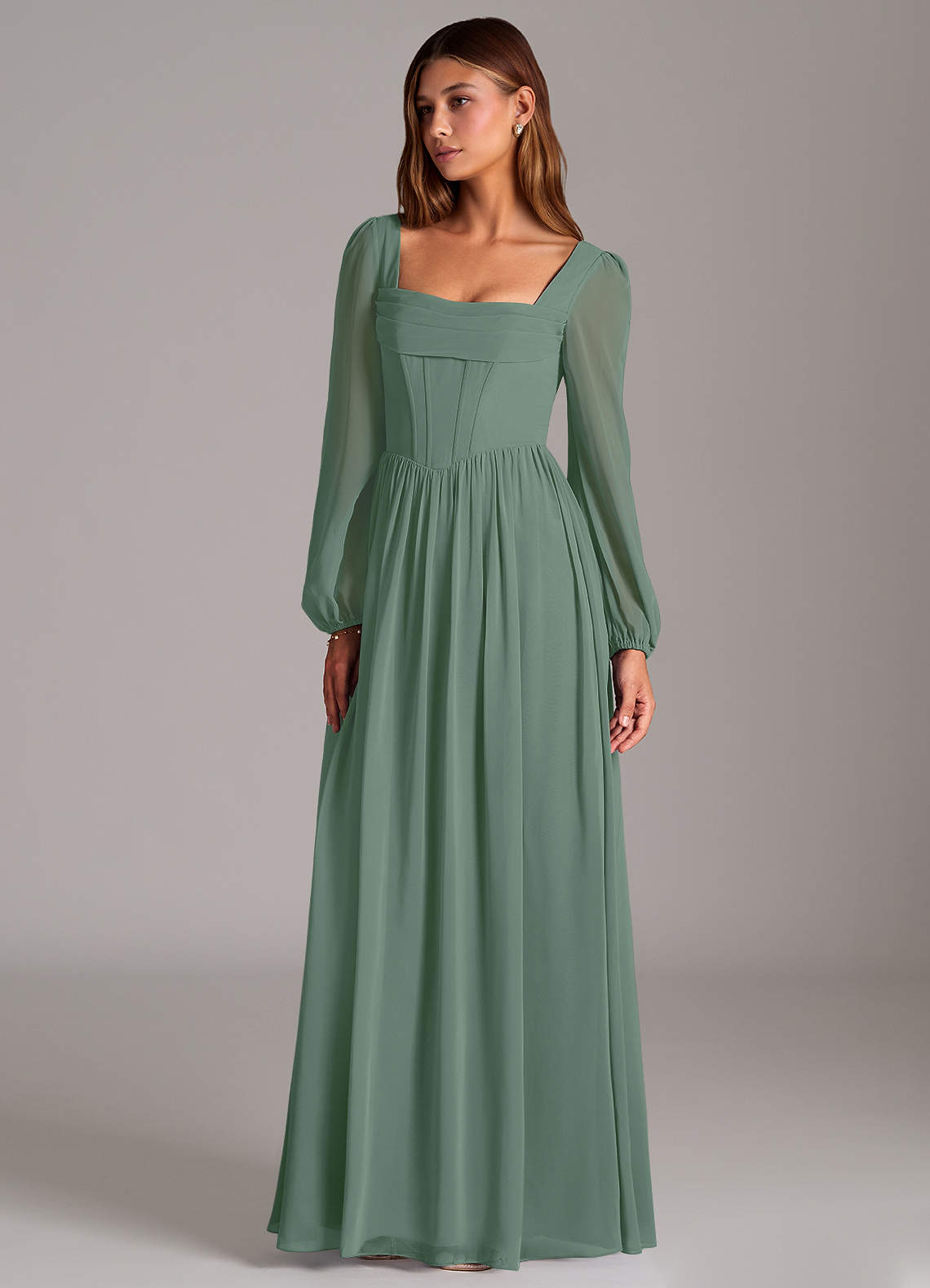 Azazie Maree Bridesmaid Dresses Eucalyptus A-Line Corset Chiffon Dress image1