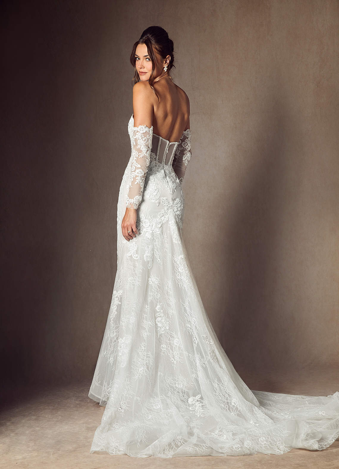 Azazie Caitlin Wedding Dresses Diamond White Mermaid Strapless Lace Dress image1