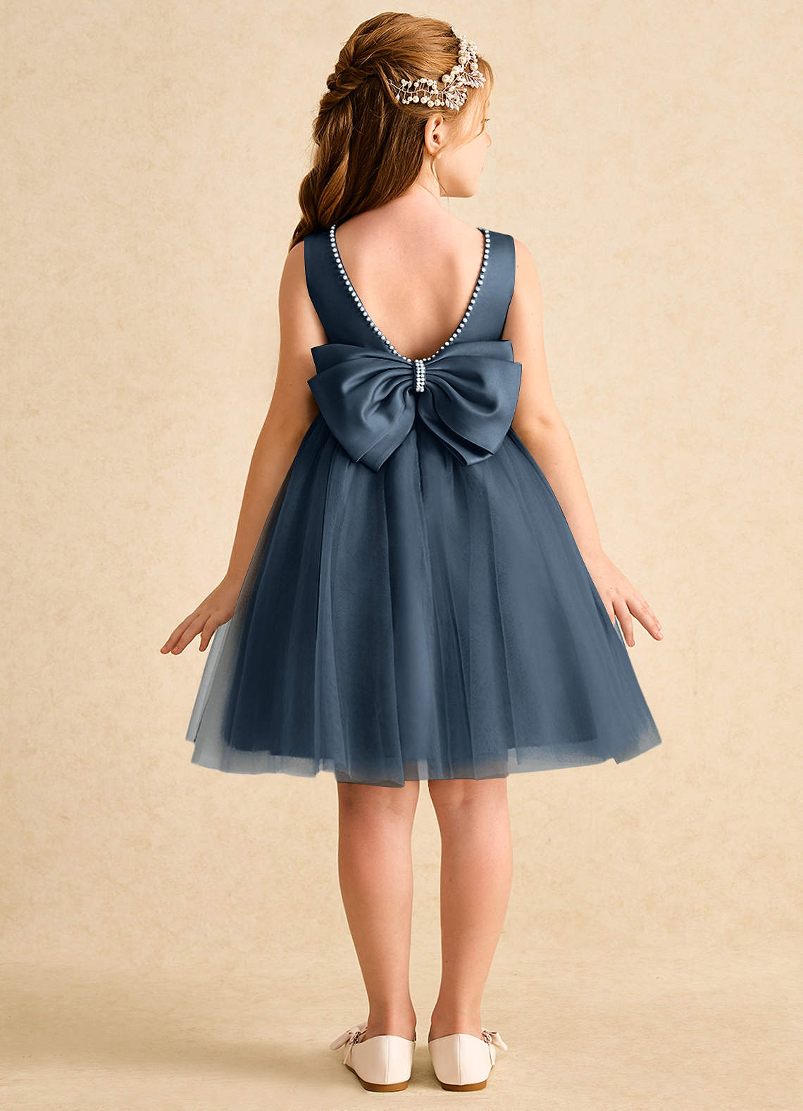 Azazie Jani Robe Demoiselle D'honneur Fillette Robe Trapèze en Tulle Arc Neptune image1