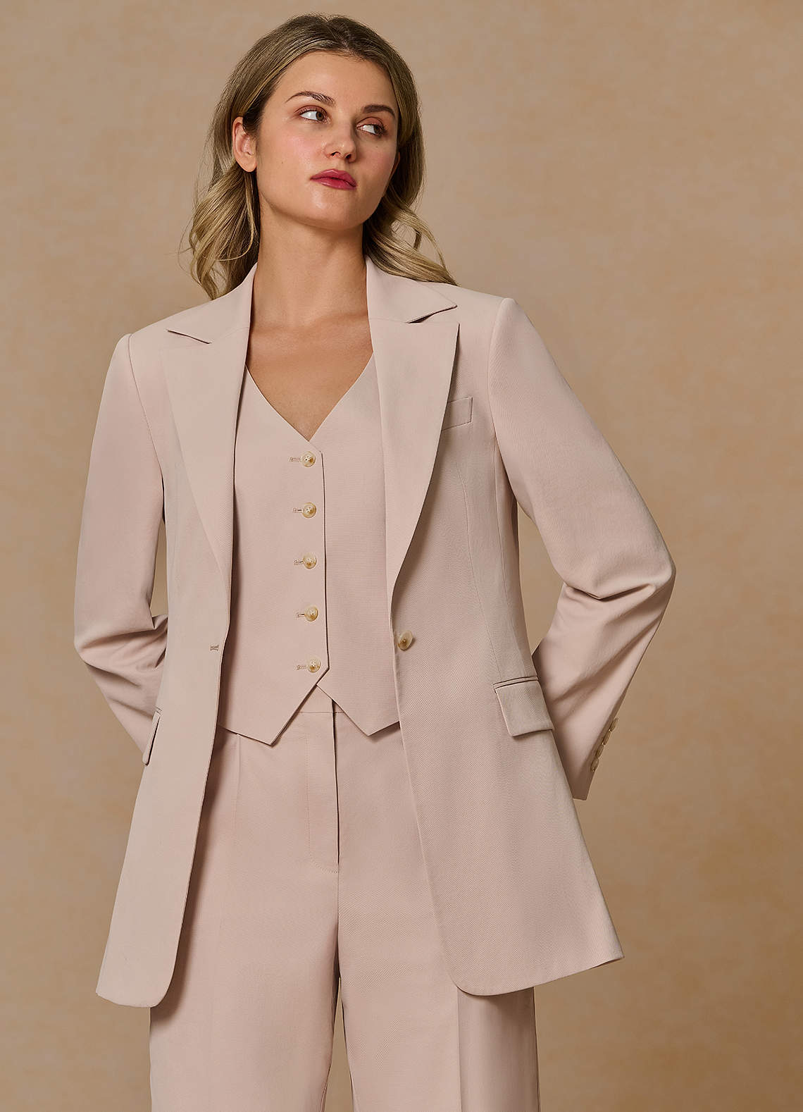 front Margaret Tan Cotton Linen Blend Blazer