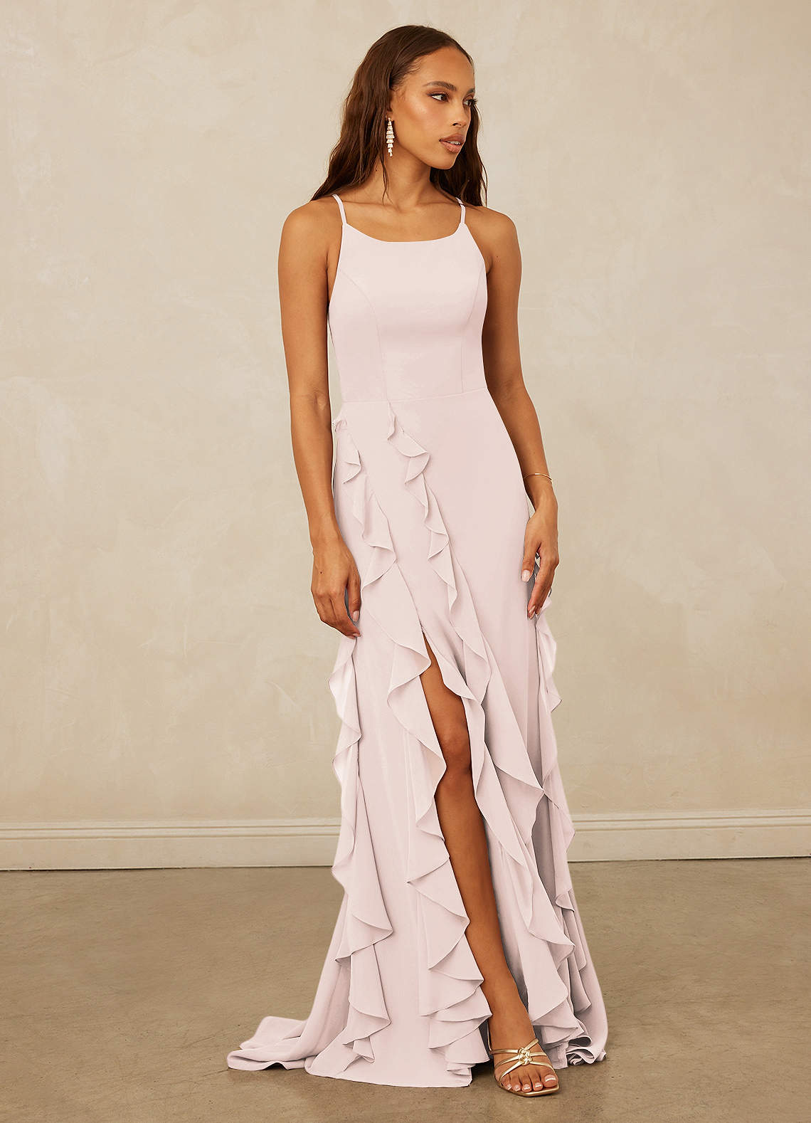 Christian Siriano Bridal for Azazie 1006 Brautjungfernkleider Meerjungfrau-Linie Gestreift Chiffon Kleid Blassrosa image1