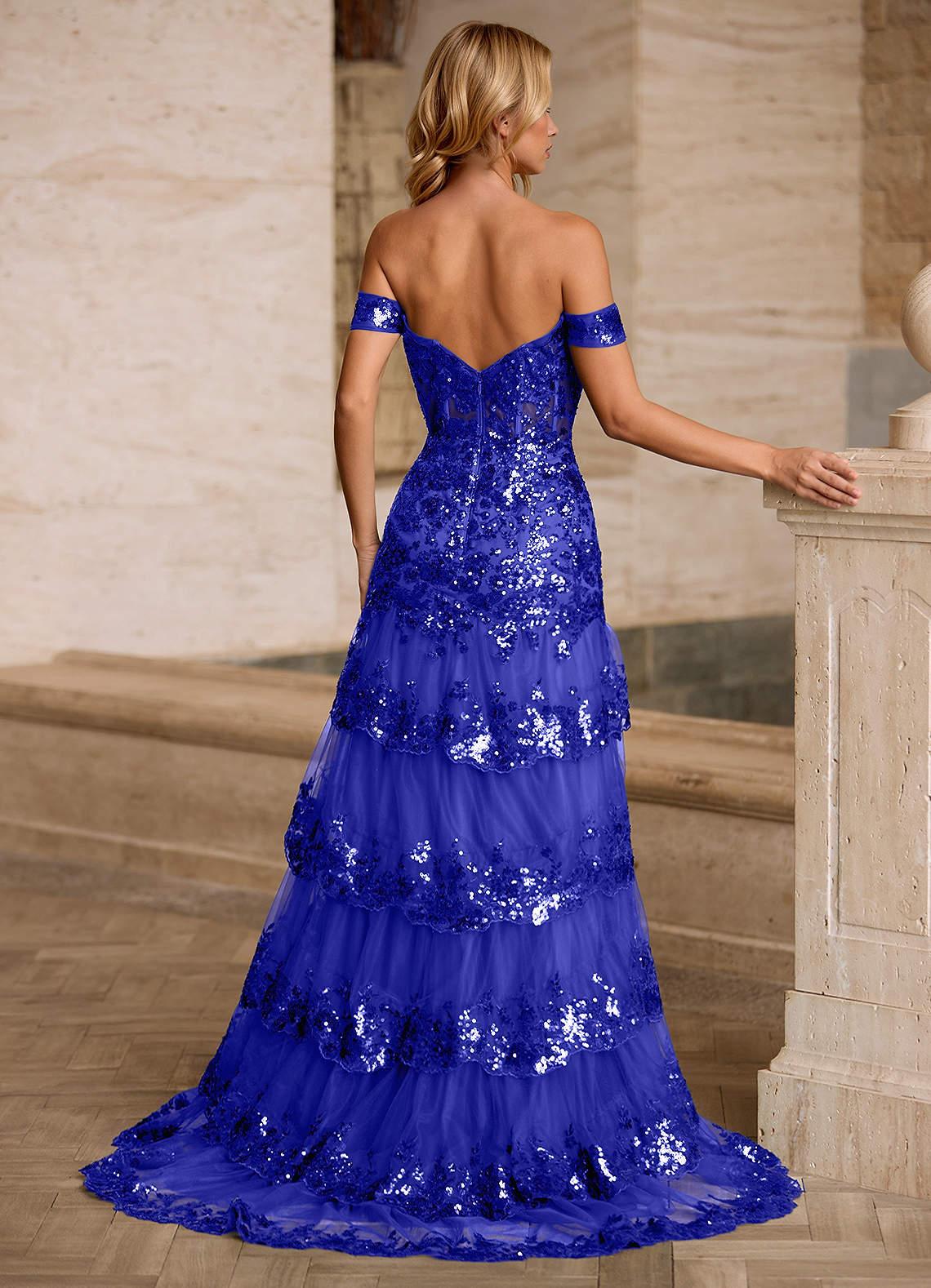 slim fit dress slacks Sparkly Blue Sequin Sweet 16 Dresses Cinderella Ball Gown 66991 Sweep –  Viniodress main image 1