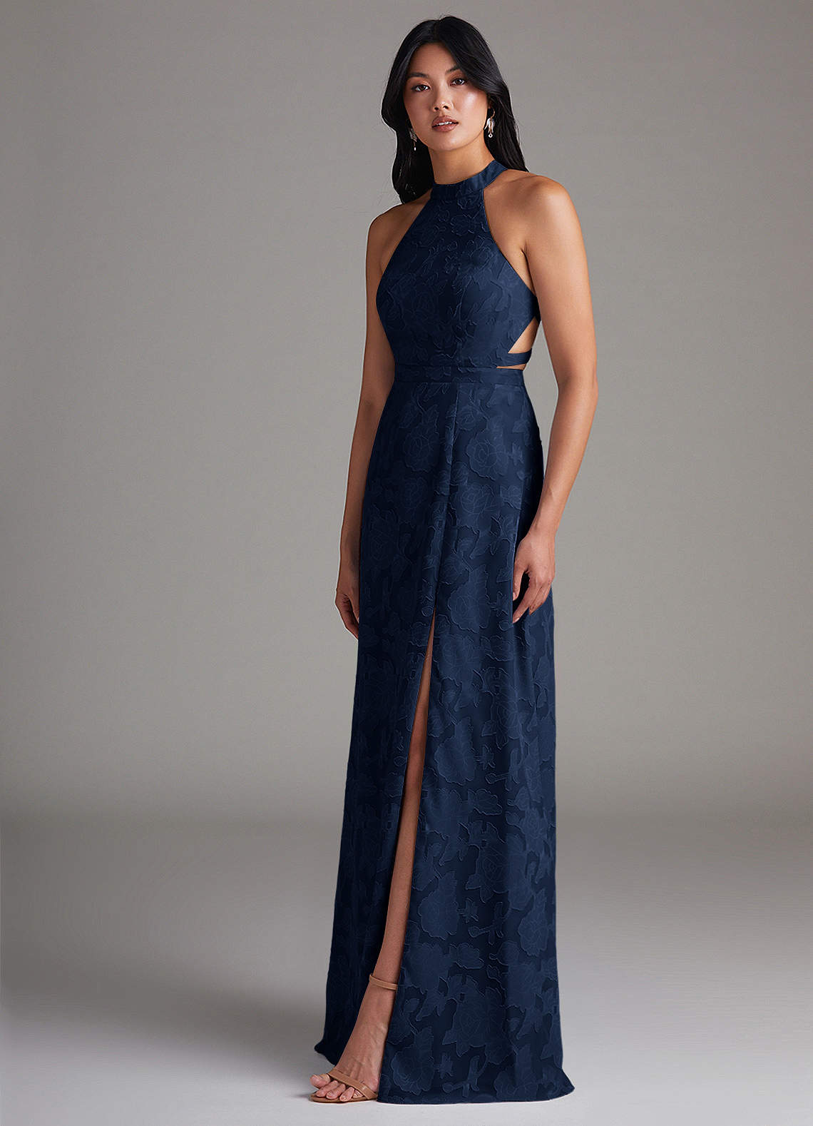 Azazie Clarice Dark Navy Floral Burnout Bridesmaid Dresses | Azazie