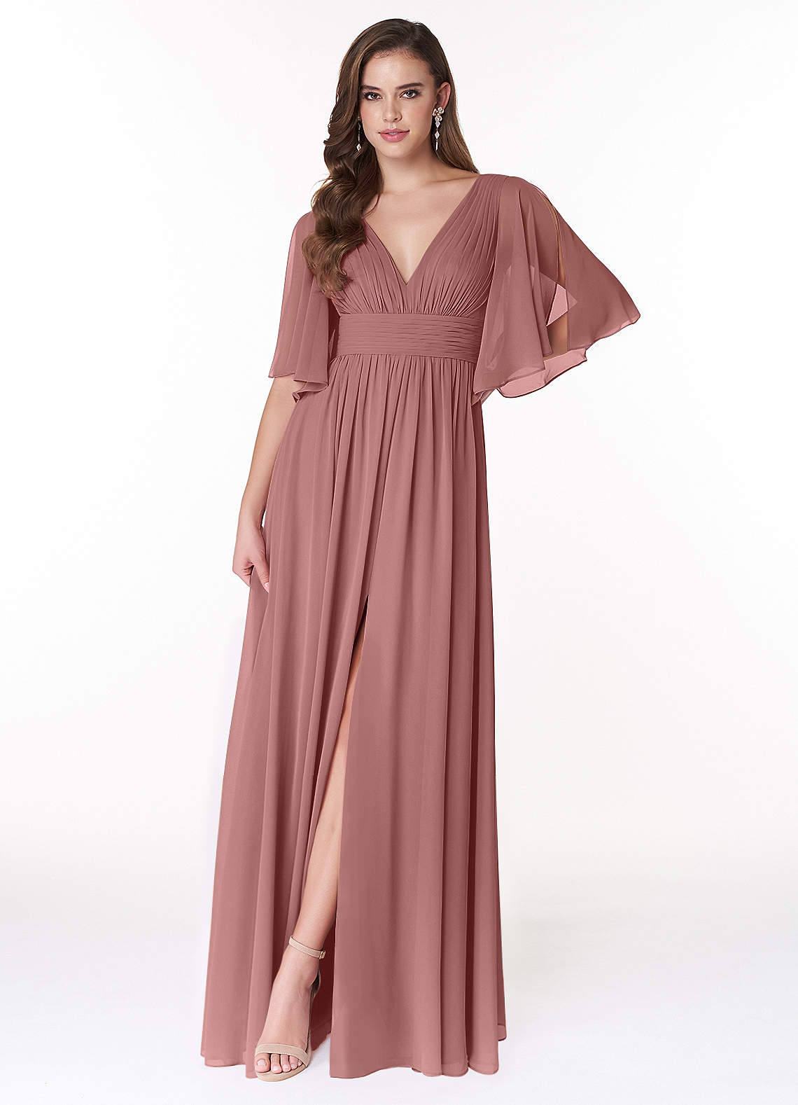 Azazie Temeka Abiti da Damigella Abito A-Line in Chiffon Increspato Rosa Del Deserto image1
