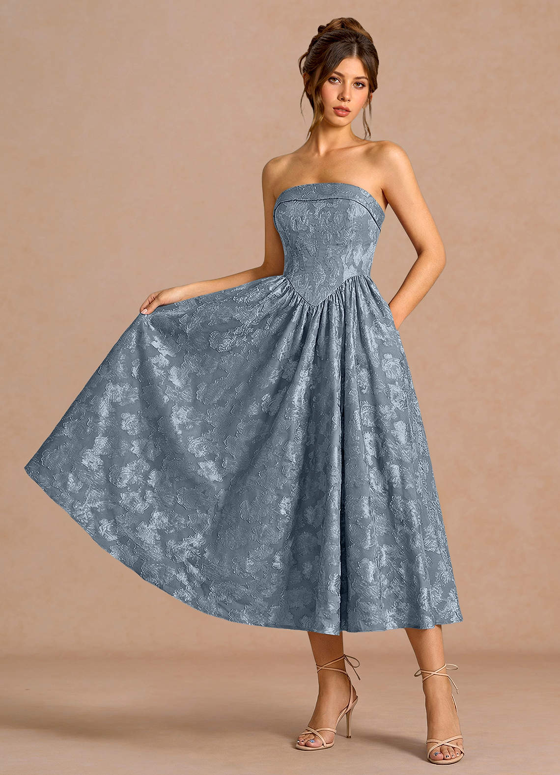 Sadie Dusty Blue Midi Dress Ready to Ship | Azazie