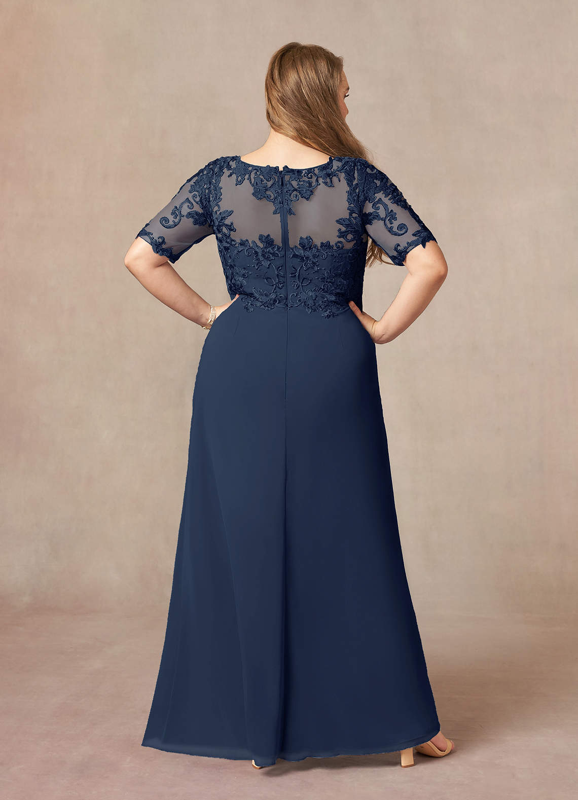 Azazie Amedeus Mother of the Bride Dresses Dark Navy A-Line V-Neck Lace Chiffon Dress image1