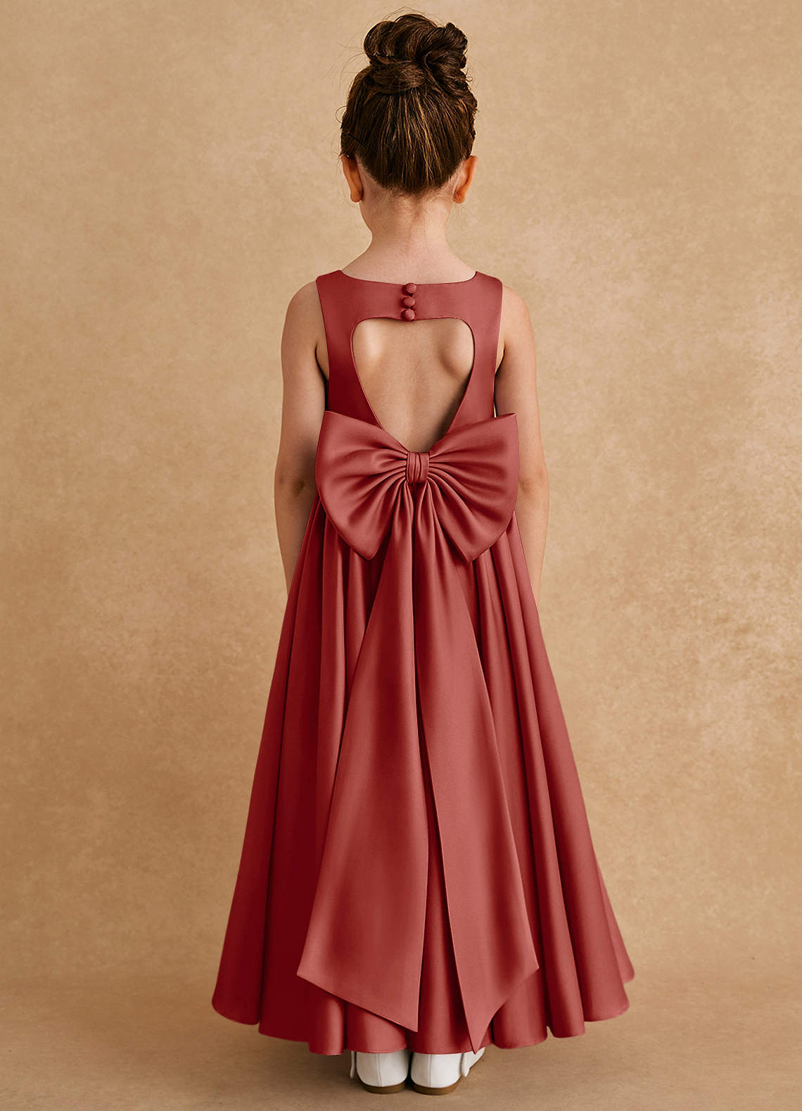 Azazie Bettie Flower Girl Dresses Terracotta A-Line Bow Matte Satin Dress image1