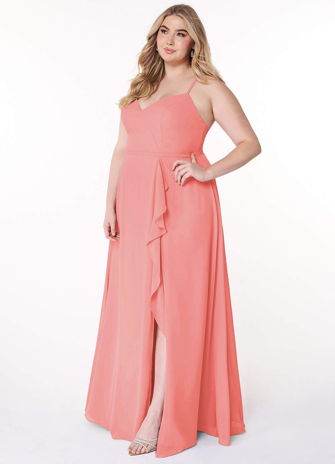 coral formal dresses plus size Azazie Naeem Chiffon Bridesmaid Casual/Simple Abayas