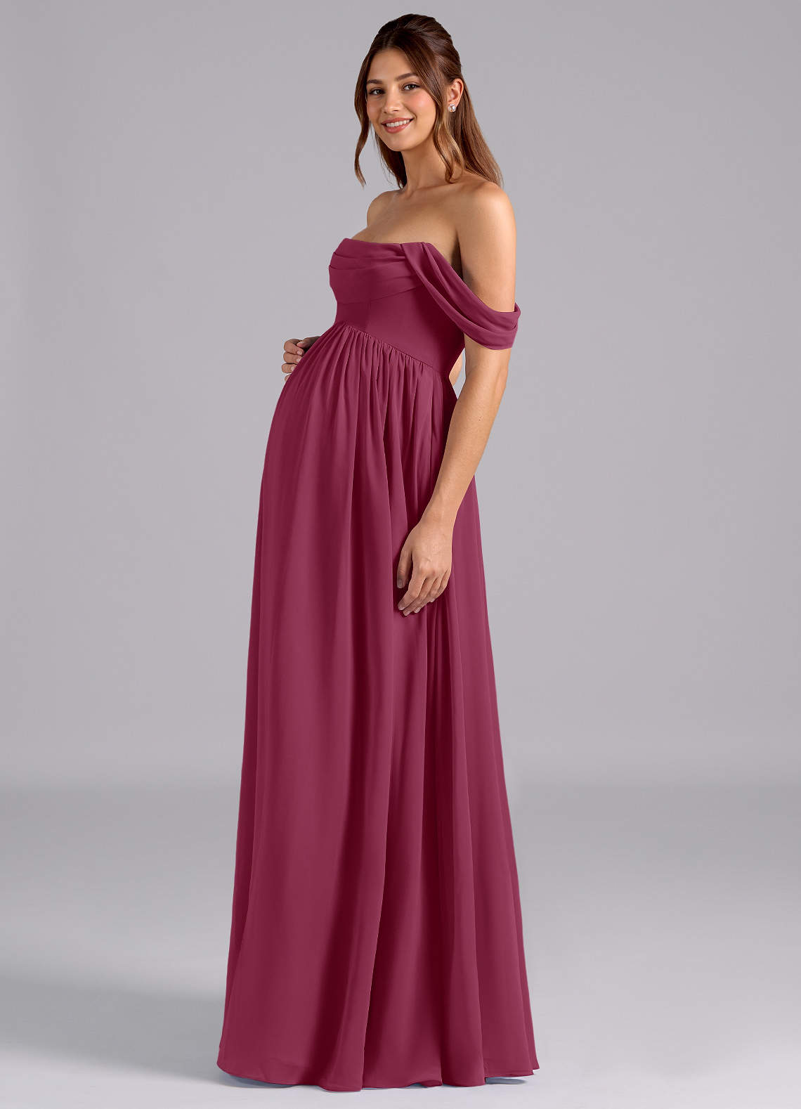 Azazie Saige vestidos de dama de honor de maternidad Vestido de Corte en A Plisado Hasta el suelo Gasa image4