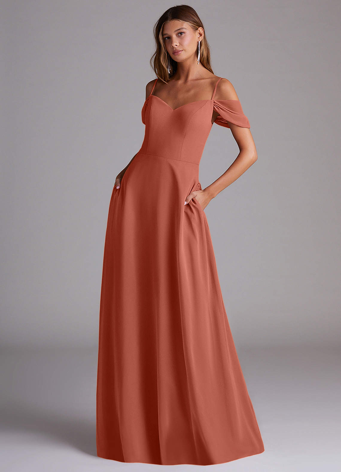 Azazie Marley Bridesmaid Dresses Clay A-Line Off the Shoulder Chiffon Convertible Dress image1