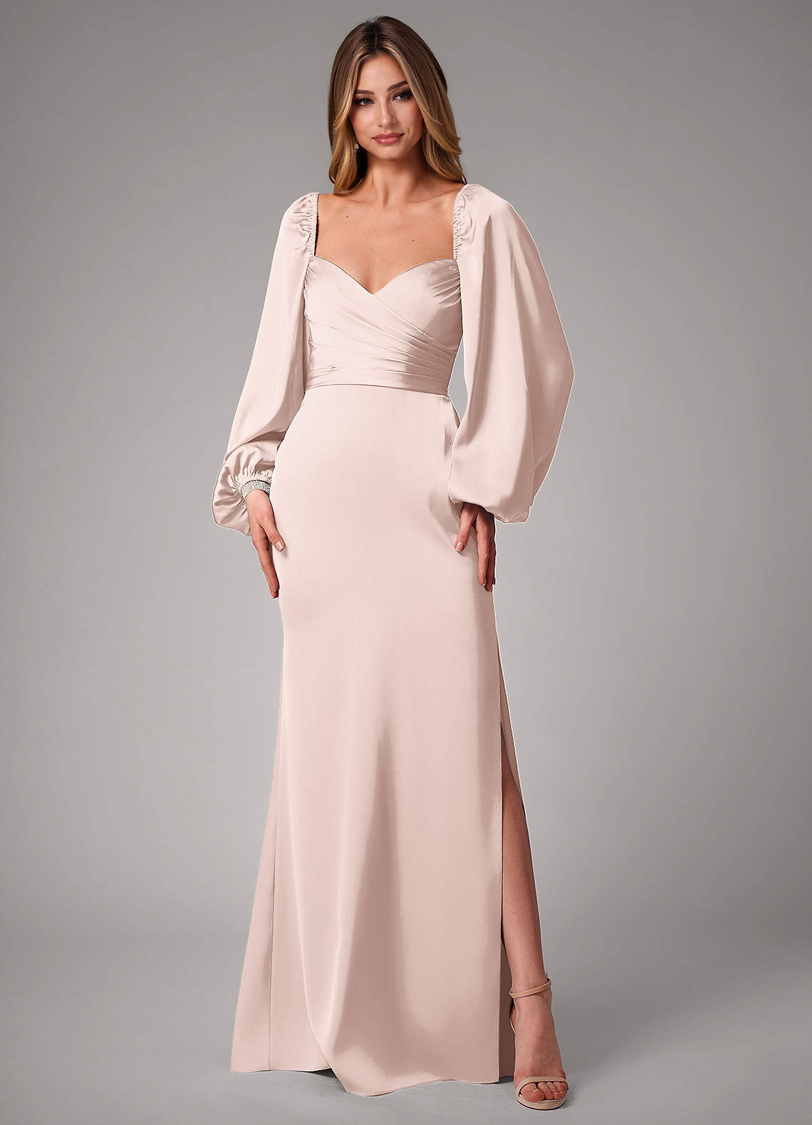 long sleeve pink bridesmaid dress Raelynn Modest A-Line Long Sleeves Chiffon Bridesmaid Dresses