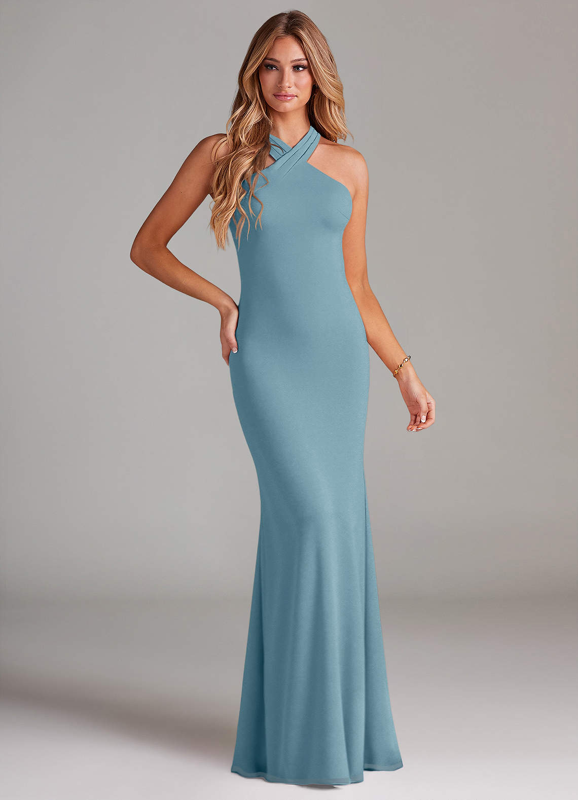 Azazie Doretta Brautjungfernkleider Meerjungfrau-Linie Plissee Chiffon Kleid Stimmungsvolles Blau image1