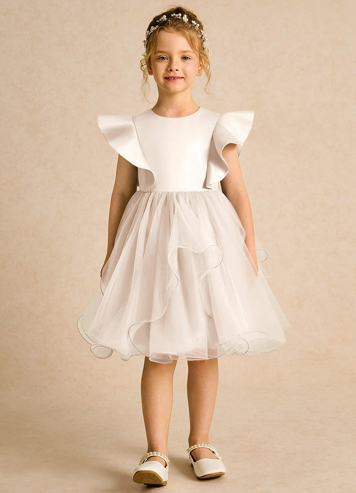 Azazie Chirp Flower Girl Dresses White Alabaster Ball-Gown Tulle Dress image1
