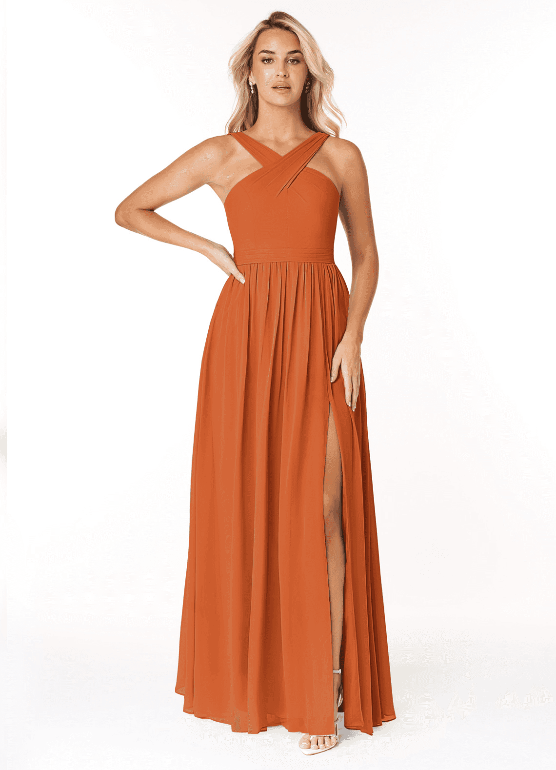 Azazie Elvira Brautjungfernkleider A-Linie Plissee Chiffon Kleid Kanel image1