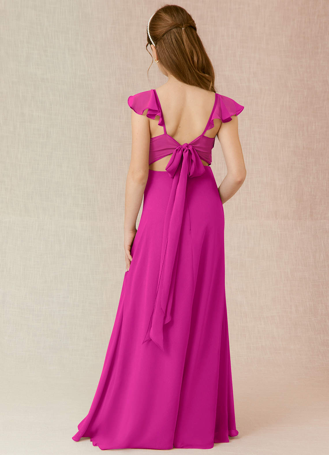 Azazie Everett Junior Vestido de Fucsia de Gasa de Corte en A image1