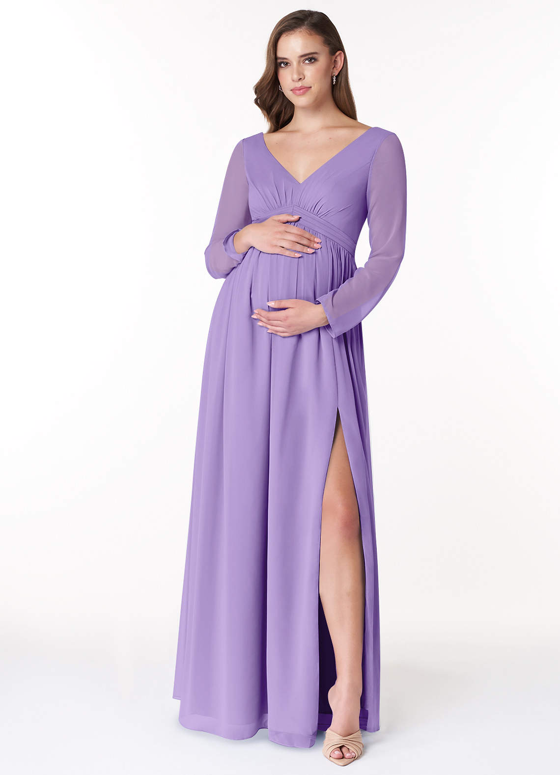 Azazie Teton vestidos de dama de honor de maternidad Vestido de Corte En A Manga larga Hasta el suelo Gasa image1