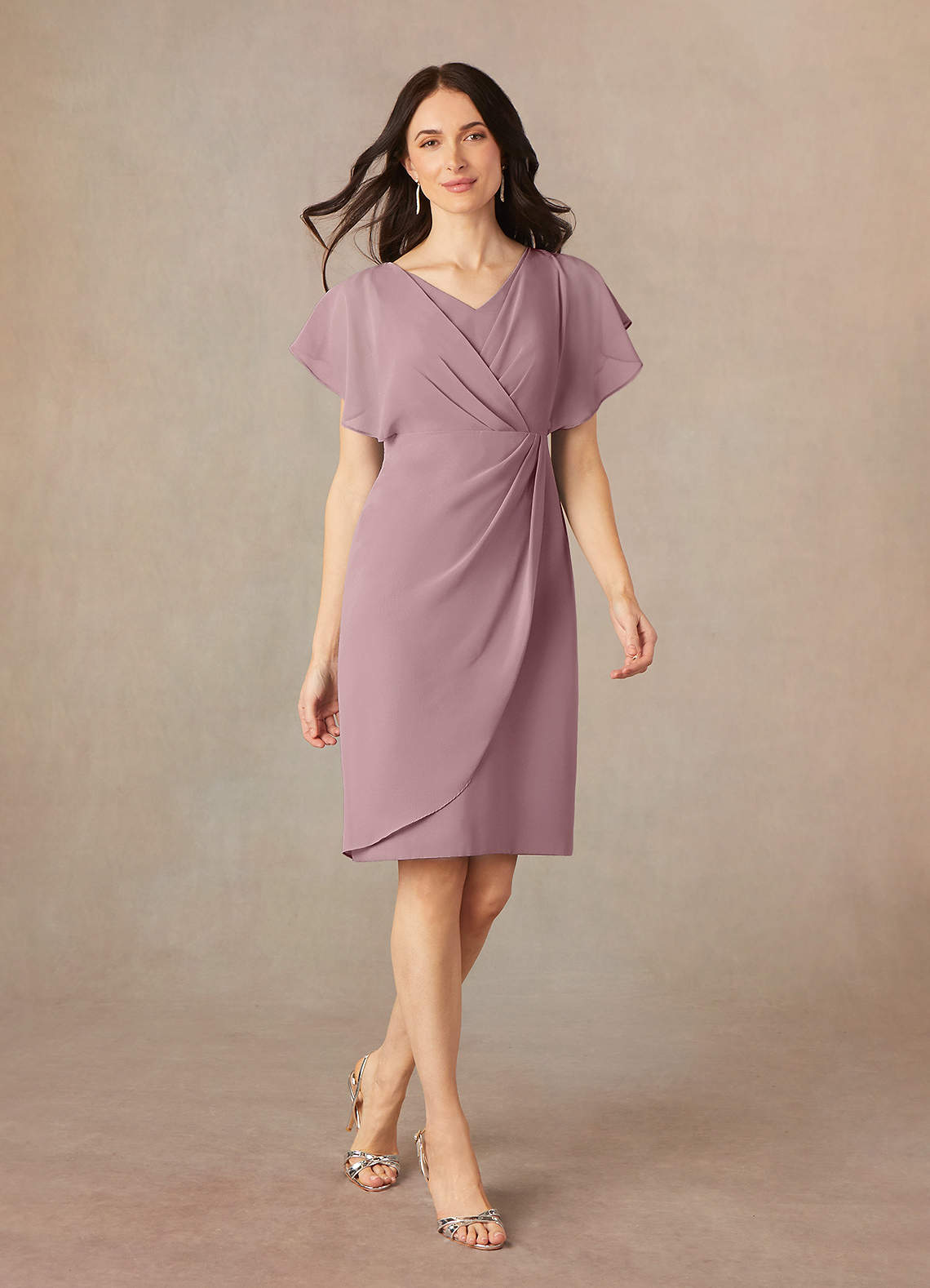 Azazie Julia Mother of the Bride Dresses Dusty Rose Sheath V-Neck Pleated Chiffon Dress image1