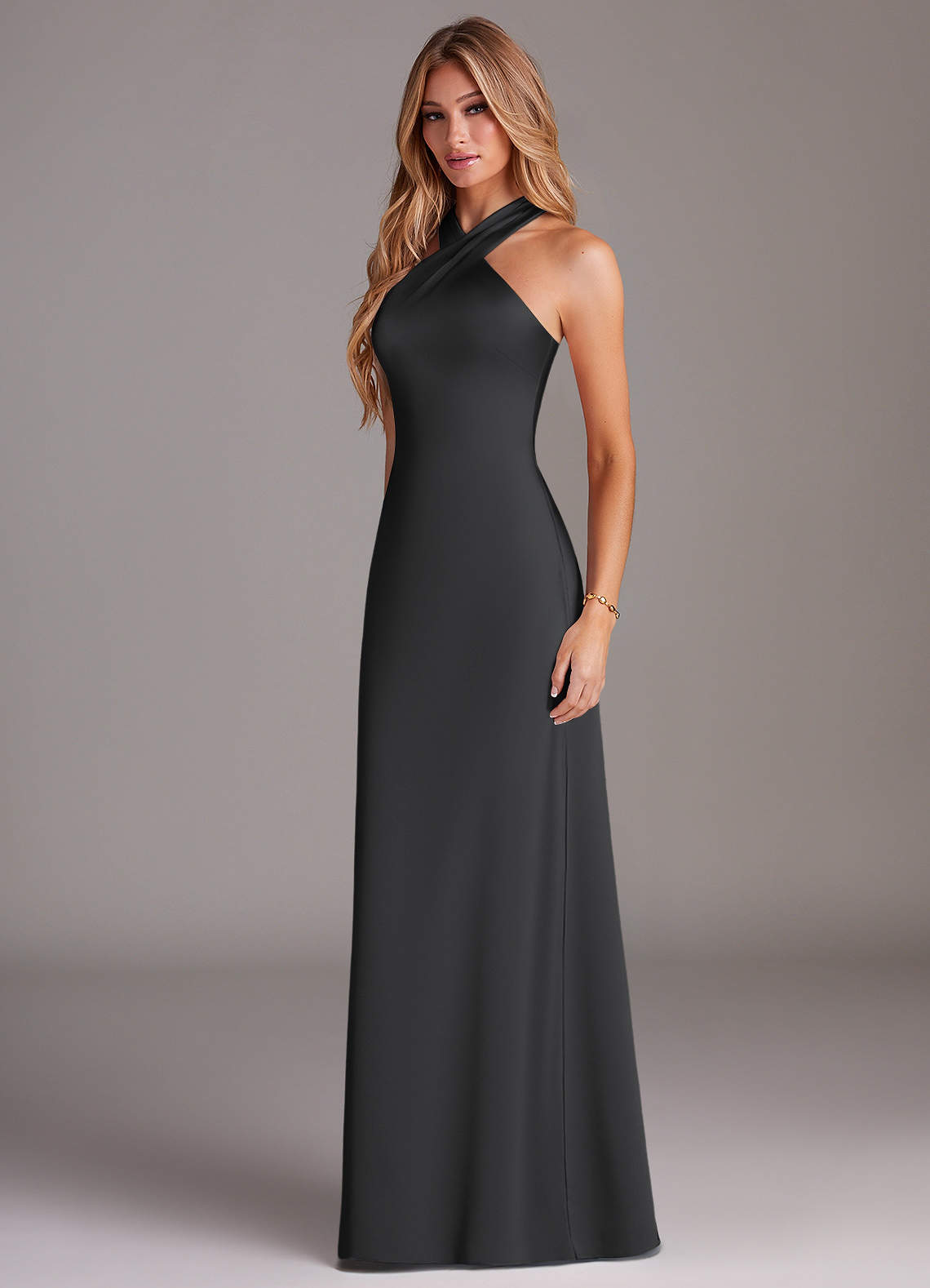 Azazie Doretta Bridesmaid Dresses Black Mermaid Pleated Stretch Satin Dress image3