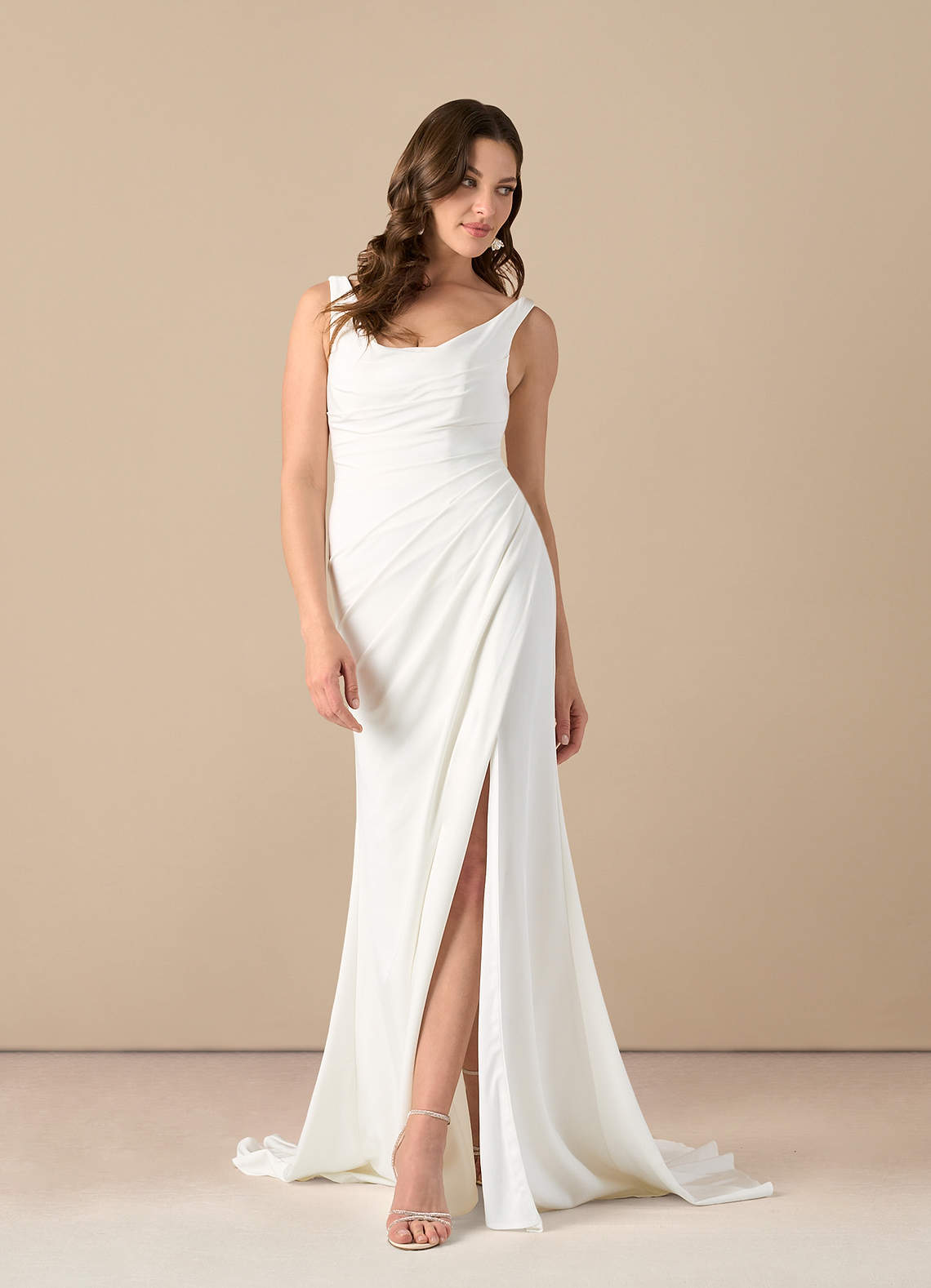 Diamond White Azazie Daira Diamond White Mermaid Scoop Pleated Crepe Back  Satin Dress | Azazie