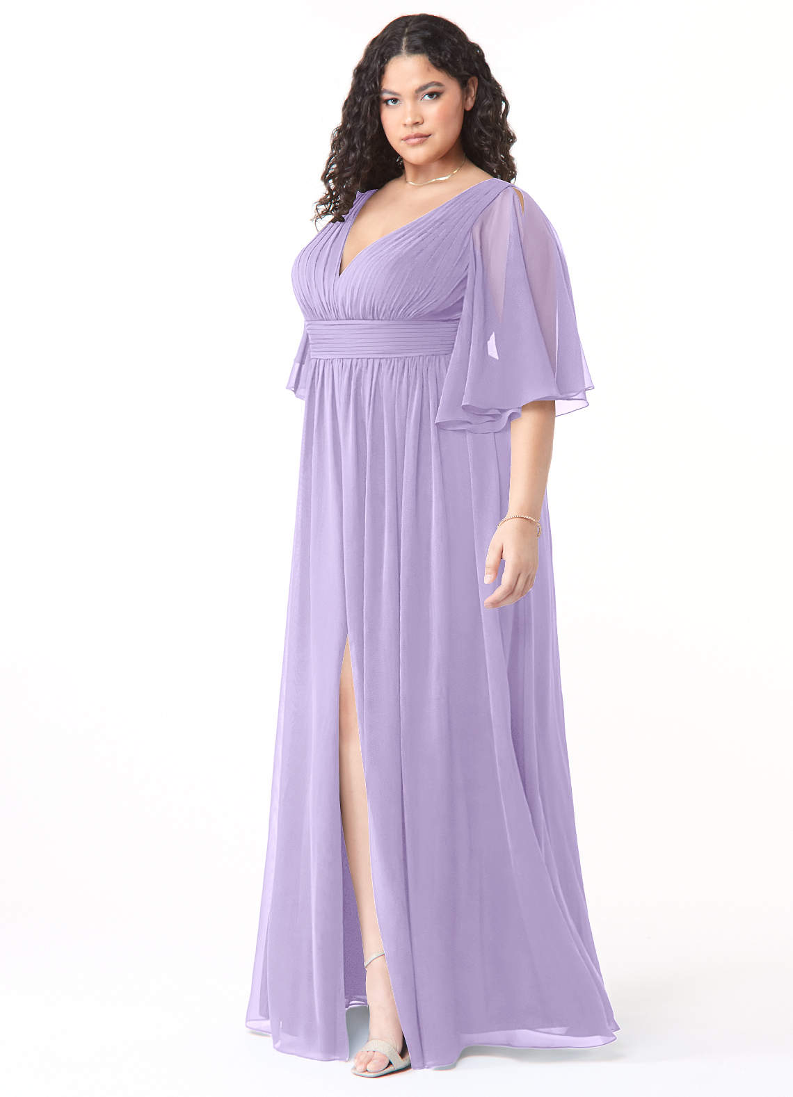 lavender bridesmaid dresses plus size Plus Size Lavender V-Neck Slit A-Line Bridesmaid Dress main image 0