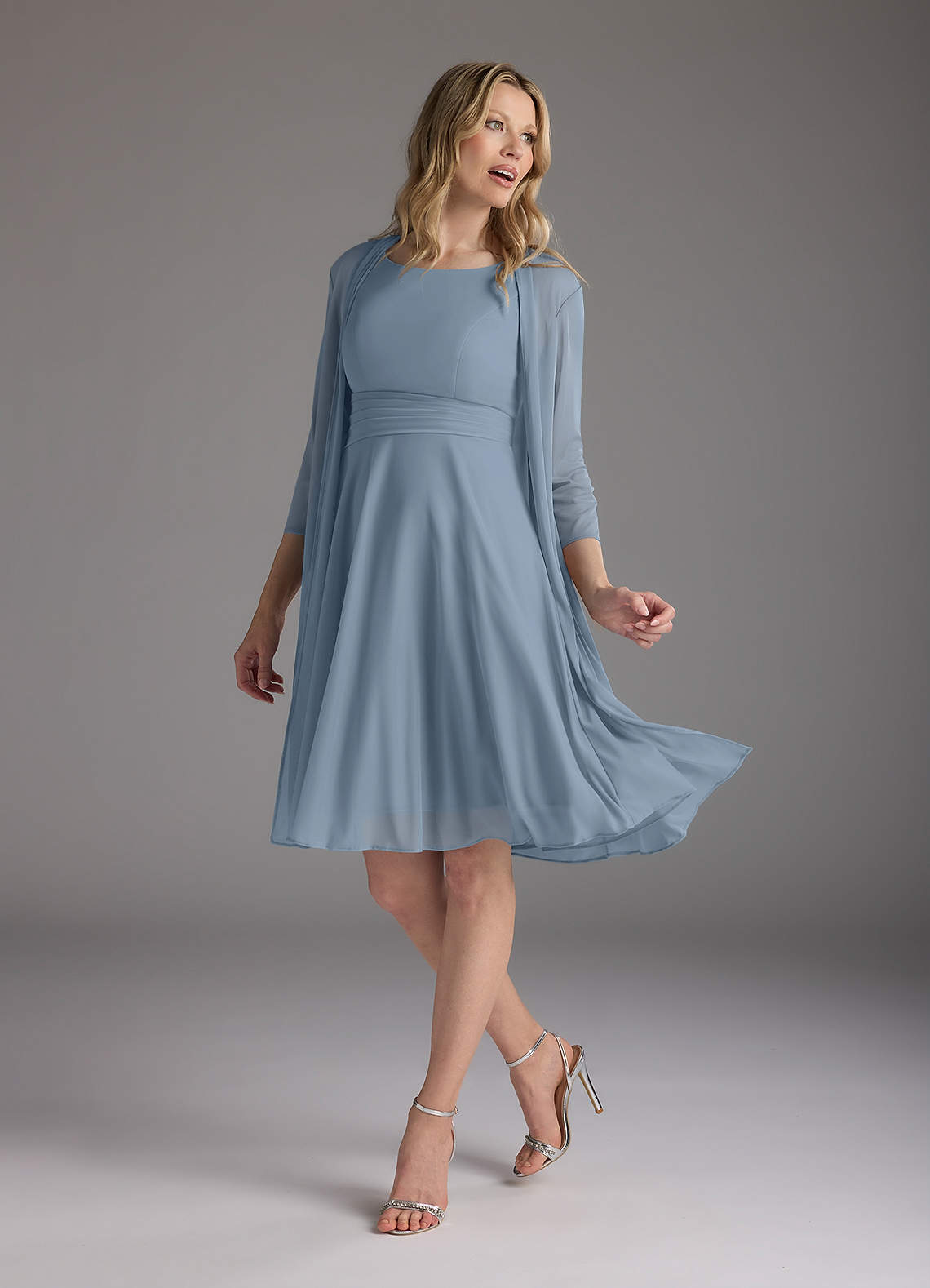 Azazie Sunny Mother of the Bride Dresses Dusty Blue A-Line Pleated Mesh Dress image1