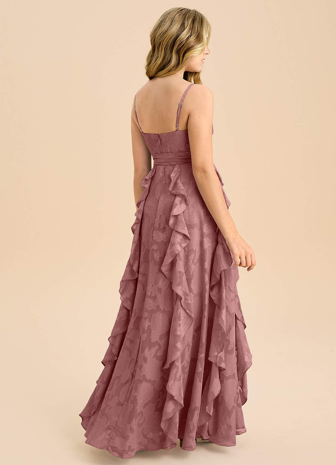 Azazie Peyton Junior Linia A Pofałdowany Kwiatowe wypalenie Długość podłogi Młodsza druhna Sukienka image1