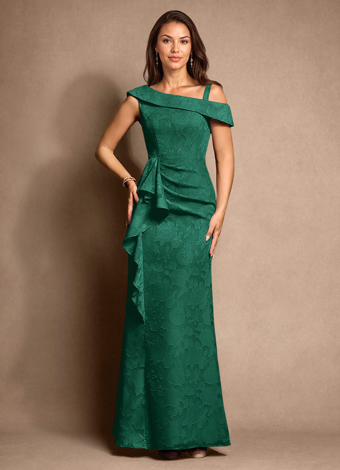 Azazie Hamptons vestidos de madre de la novia Vestido de Esmeralda de Devorado Floral de Corte En A con Plisado image5