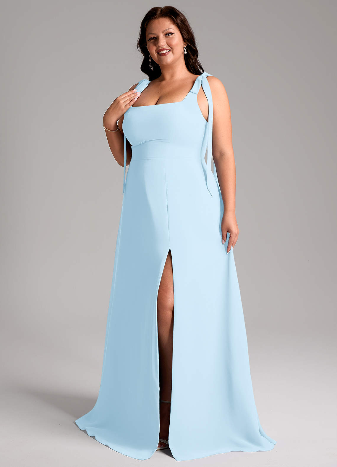 Azazie Debra Bridesmaid Dresses Sky Blue A-Line with Pockets Chiffon Convertible Dress image10