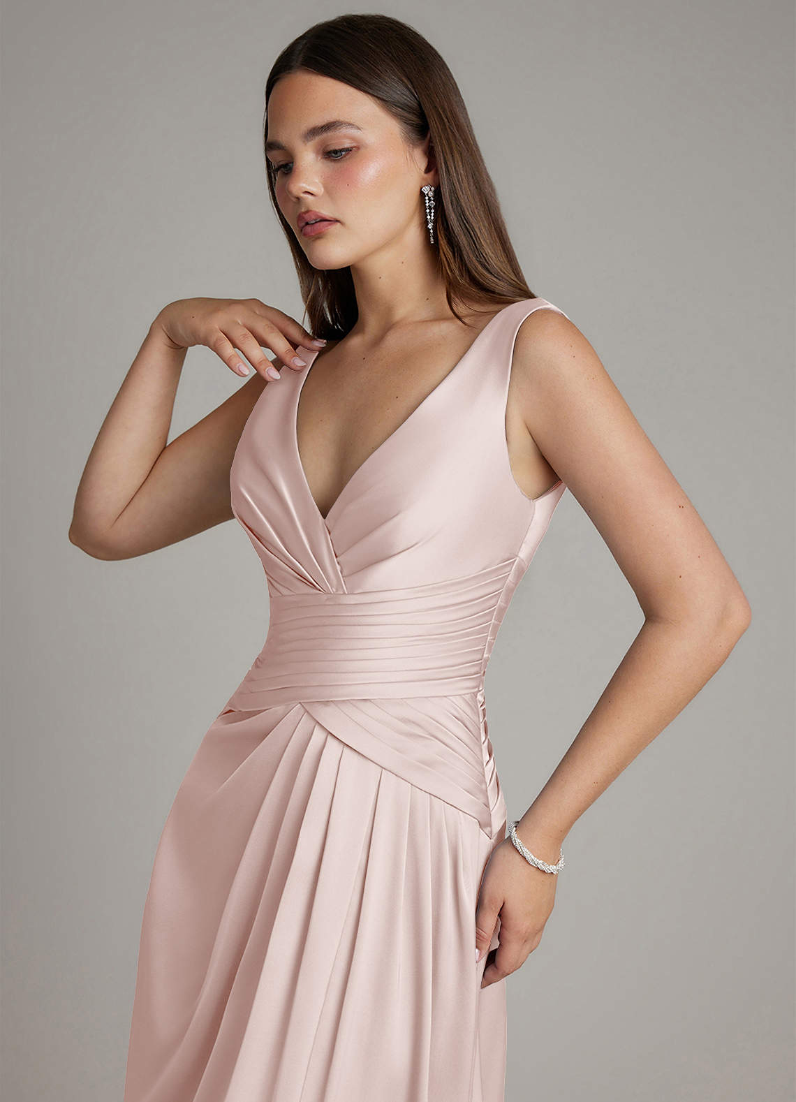 pink pleated satin dress ESPERANZA PINK SILK PLEATED GOWN | CULT MIA