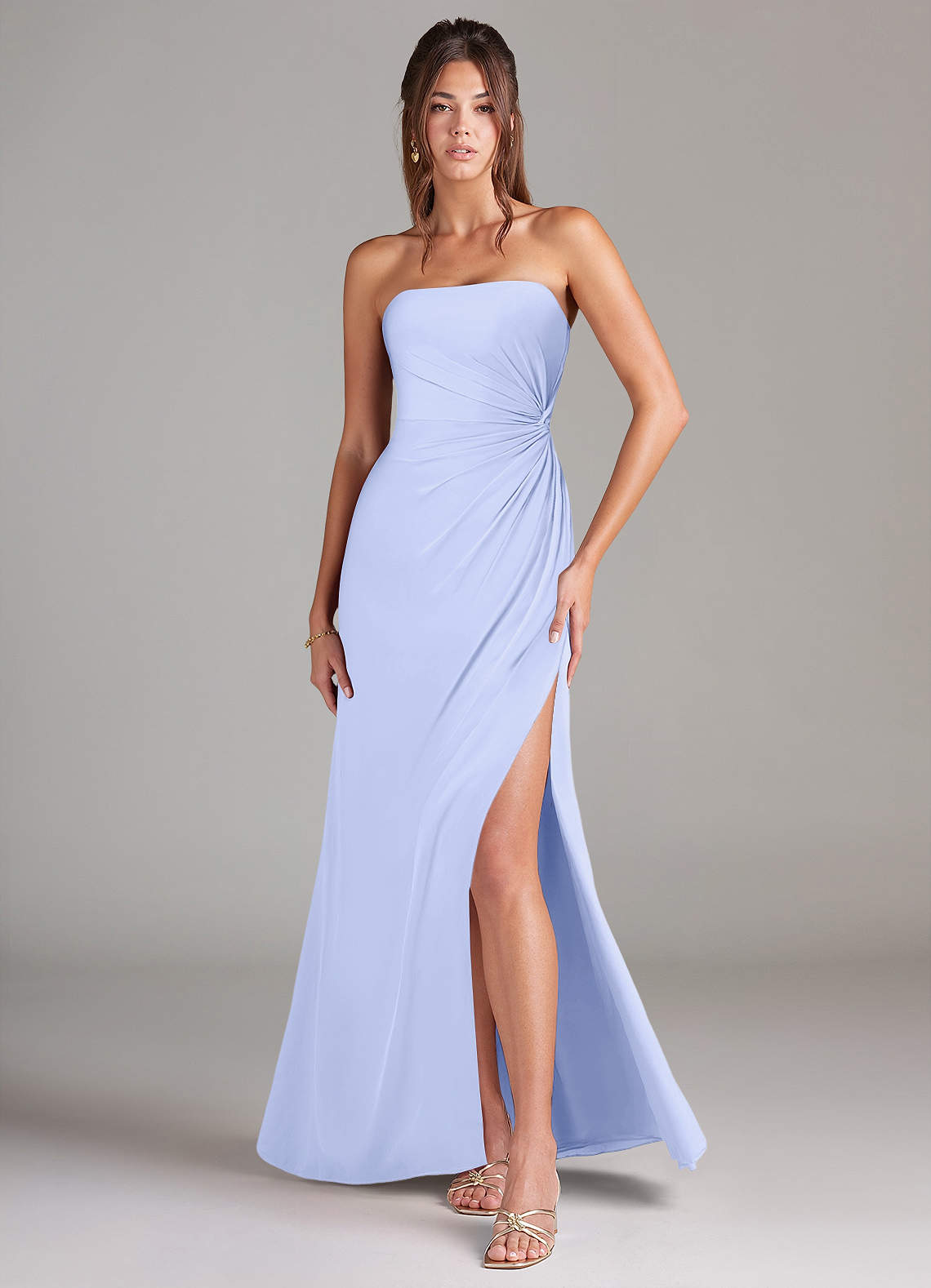 Azazie Aliani Vestidos de damas de honor Vestido de Lavanda de Gasa de Corte Recto Convertible con Sin tirantes image1