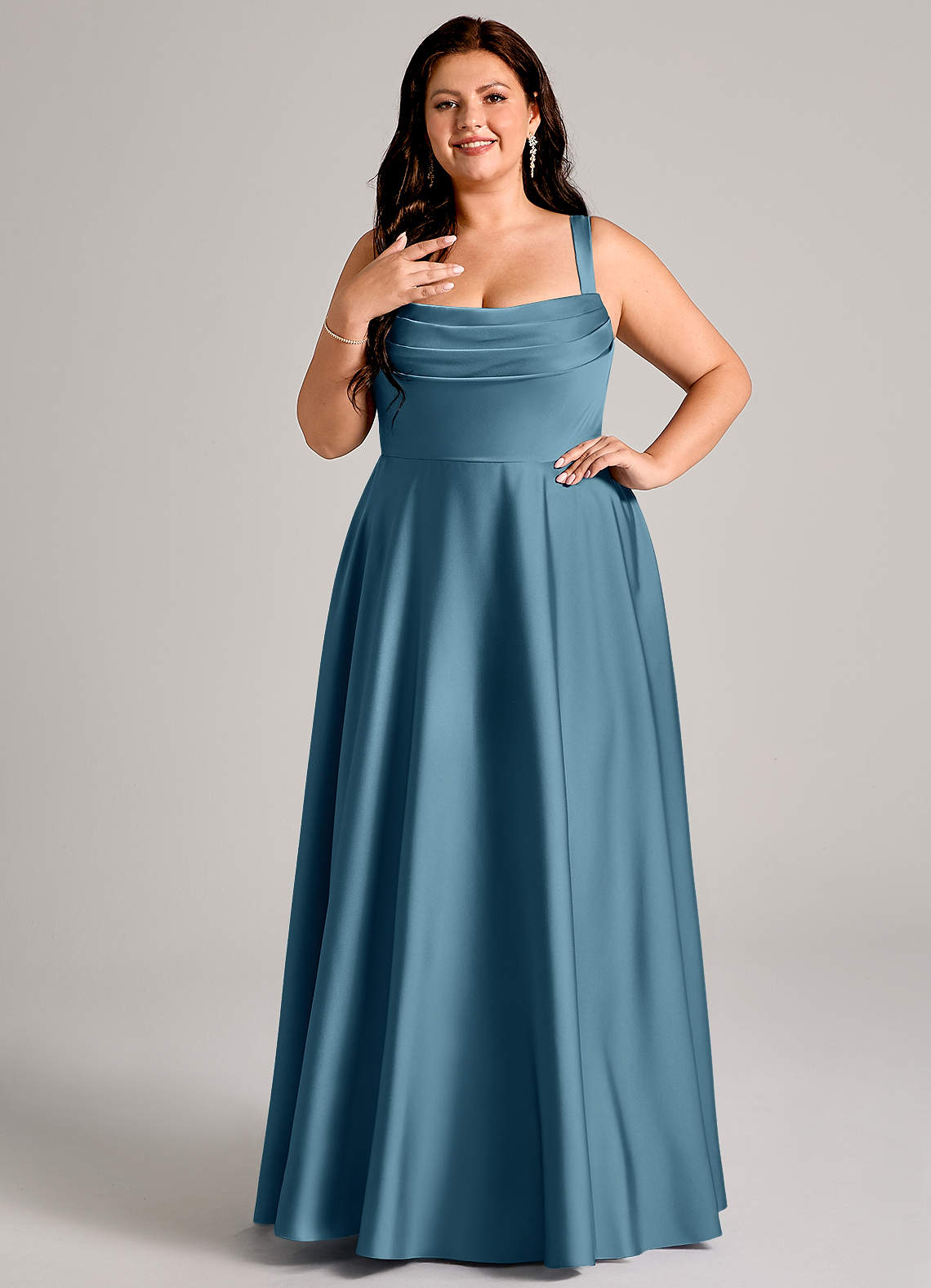 Azazie Shaude Bridesmaid Dresses Bermuda A-Line Pleated Stretch Satin Dress image7