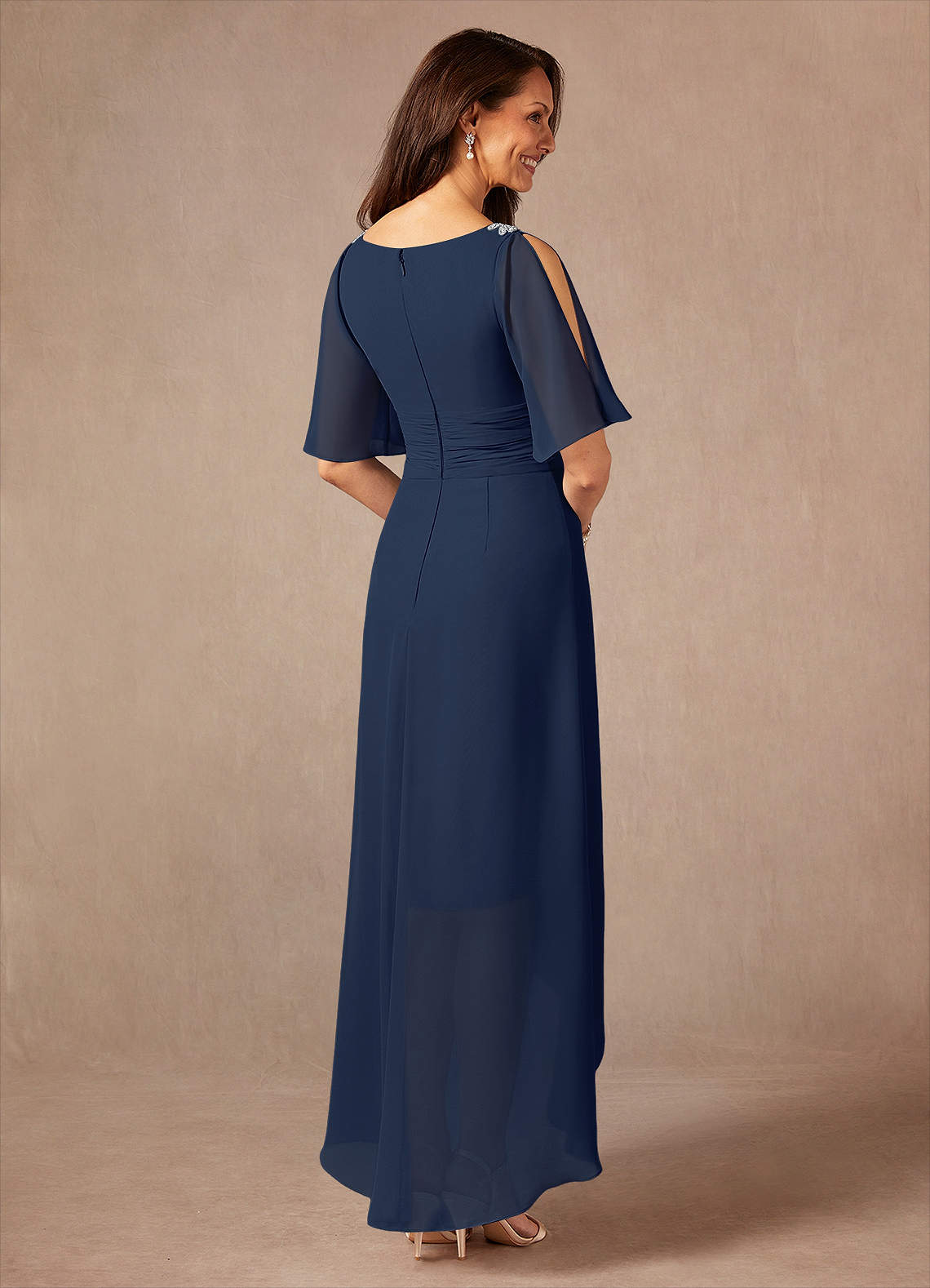 Azazie Pascual Mother of the Bride Dresses Dark Navy A-Line Pleated Chiffon Dress image1