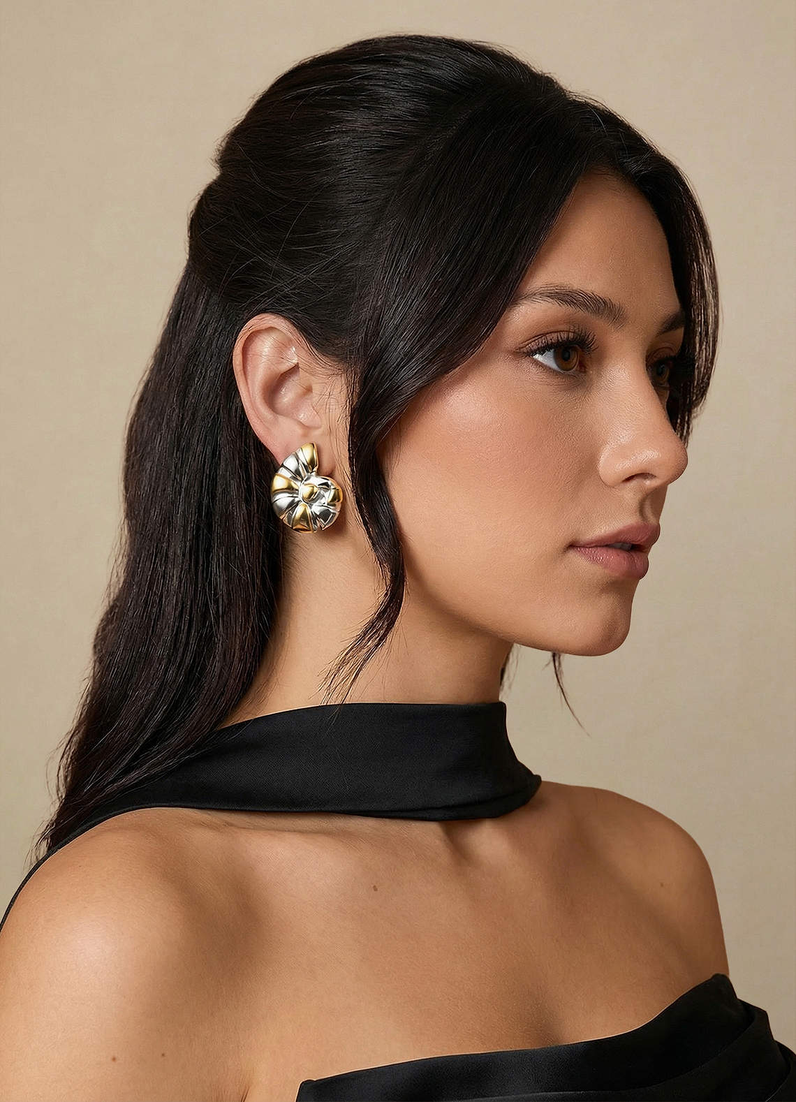front 18K Gold Plated Two-Tone Conch Earrings