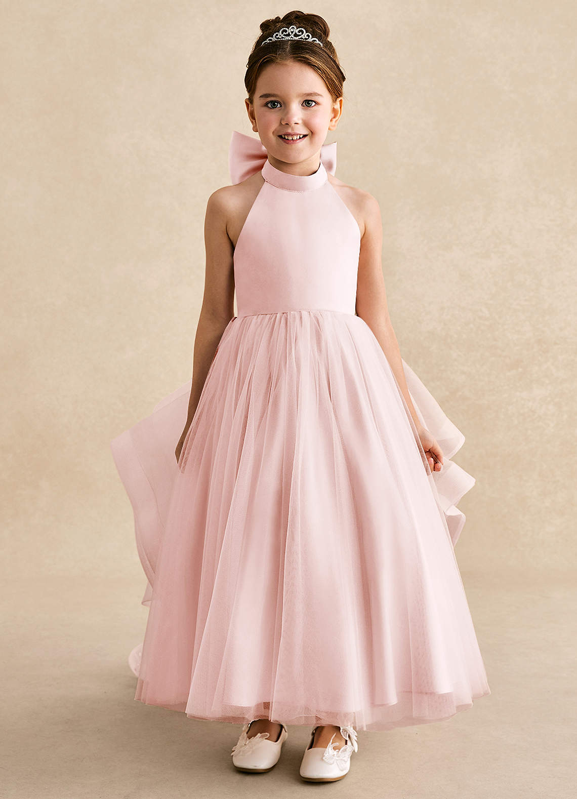 Azazie Bev Flower Girl Dresses Blushing Pink A-Line Convertible Tulle Dress image2