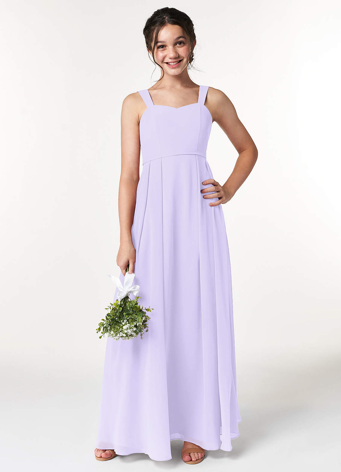 Azazie Simoan Junior Abito A-Line in Chiffon Scollo a Cuore Lilla image1