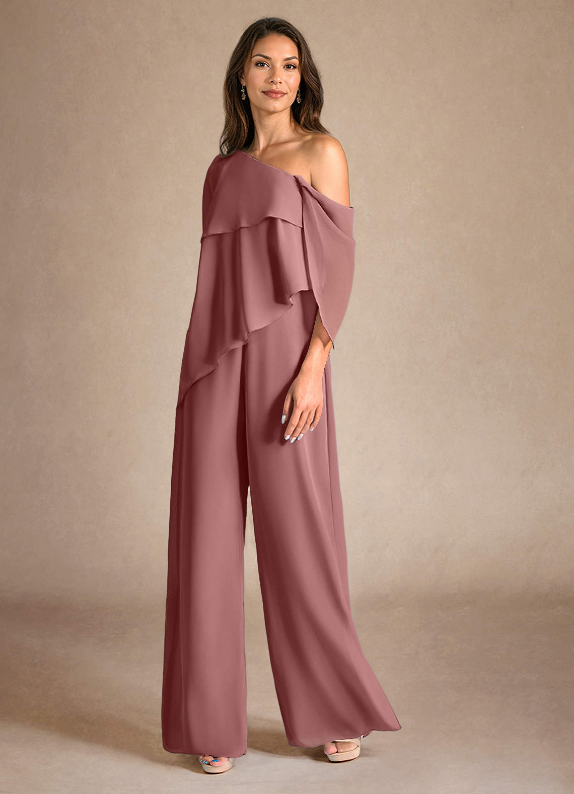 Azazie Halima vestidos de madre de la novia Vestido de Rosa Del Desierto de Gasa de Mono/Traje de pantalón con Corte Lateral image1