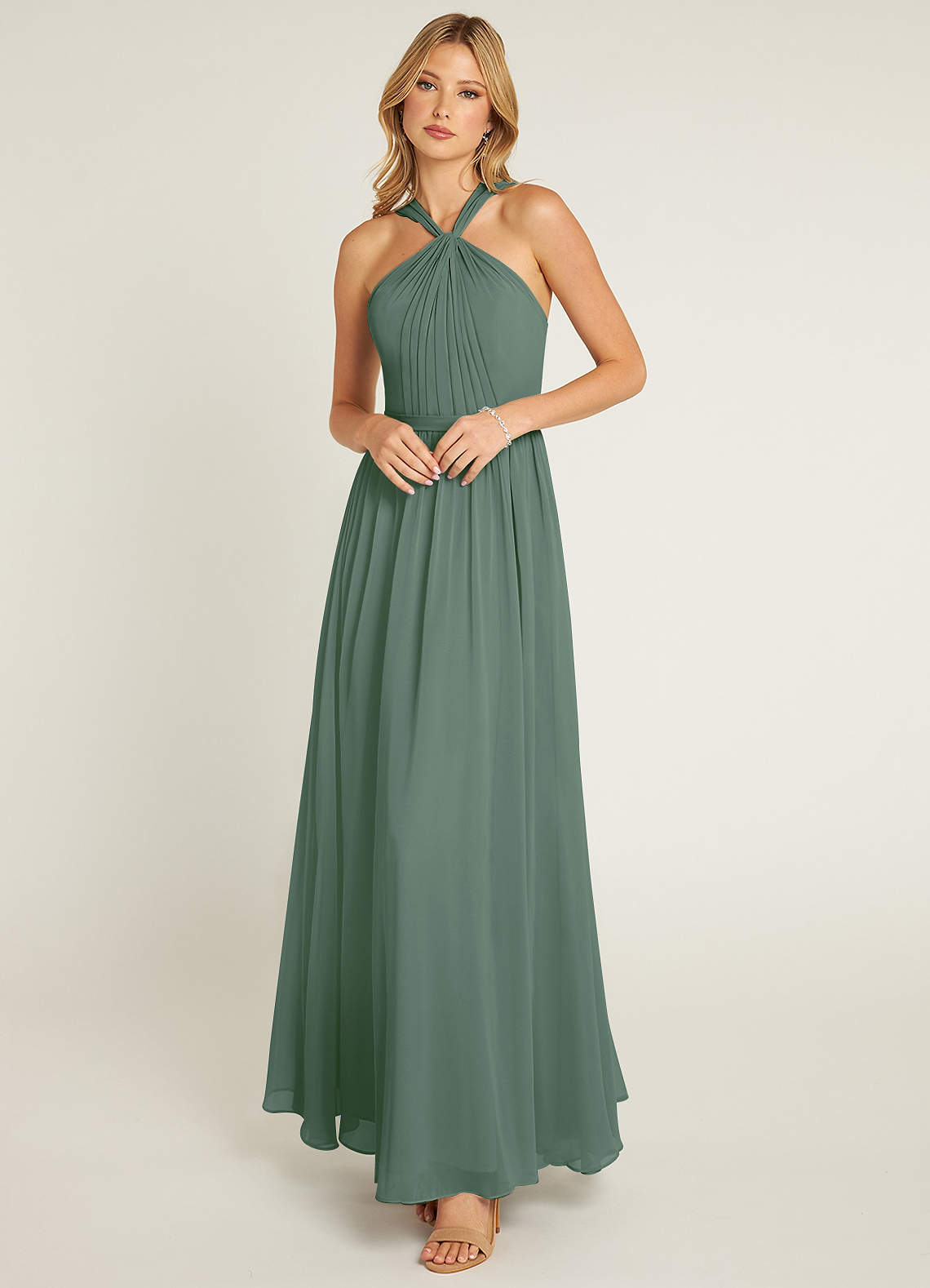Azazie Jacey Bridesmaid Dresses Eucalyptus A-Line Pleated Chiffon Dress image1