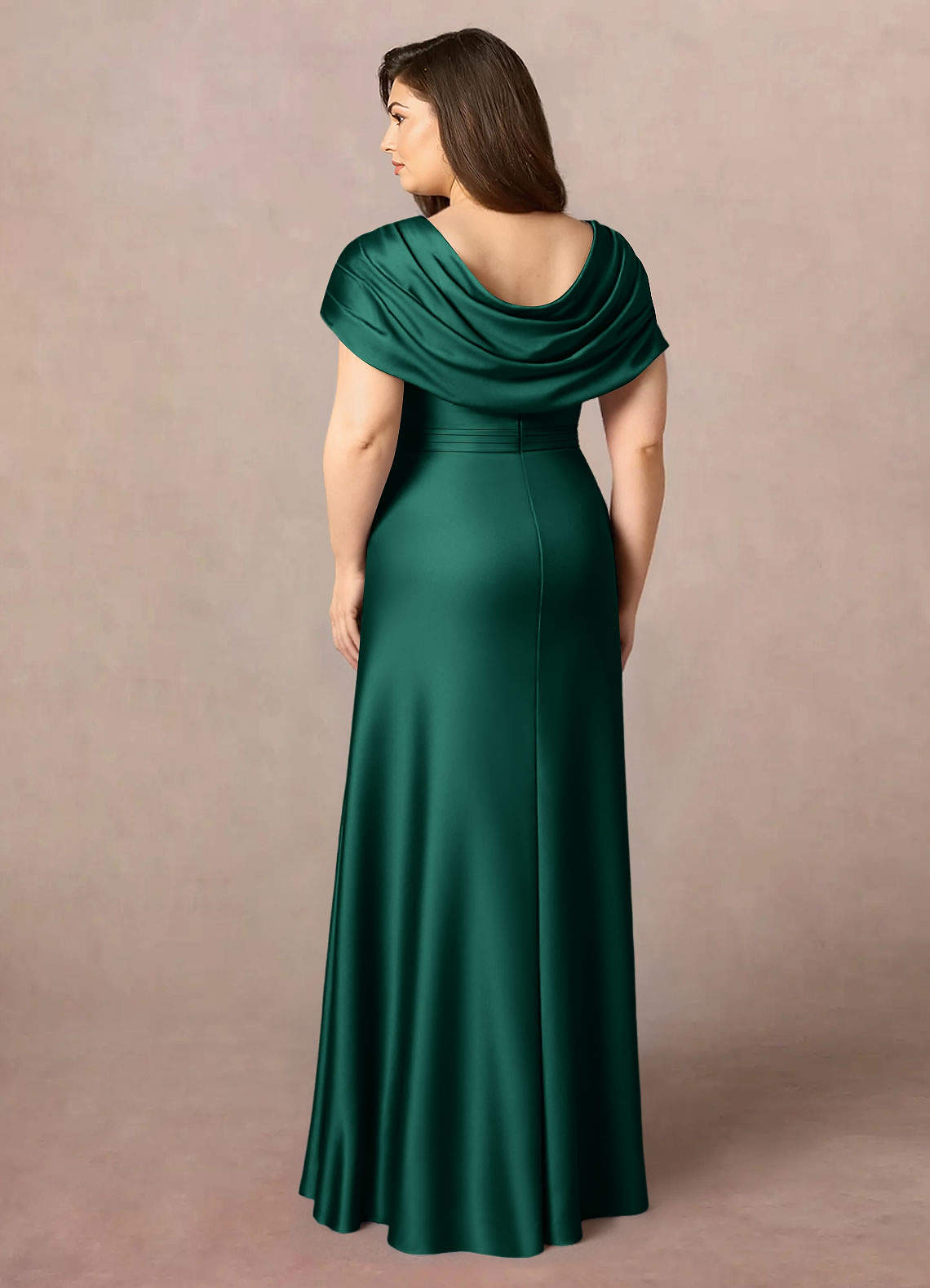 Azazie Branford Mother of the Bride Dresses Emerald A-Line Pleated Stretch Satin Dress image9