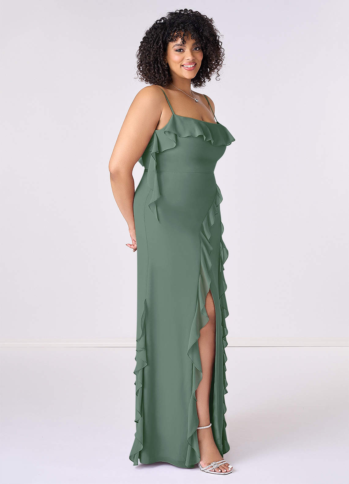 Barbie ♥ Azazie Bridesmaid Dresses Eucalyptus Sheath Bow Chiffon Dress image8