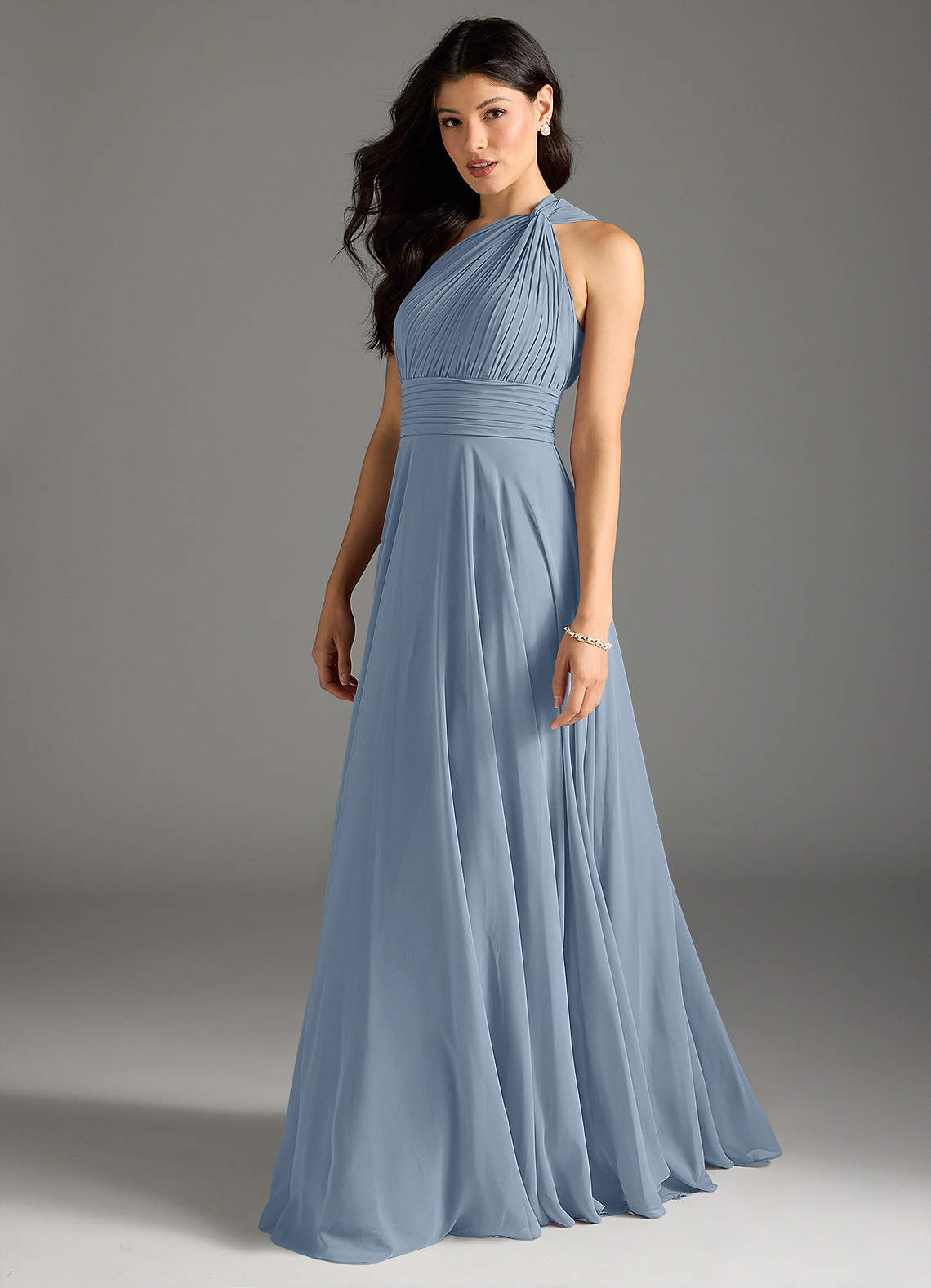 Azazie Charlize Bridesmaid Dresses Dusty Blue A-Line One Shoulder Chiffon Dress image3