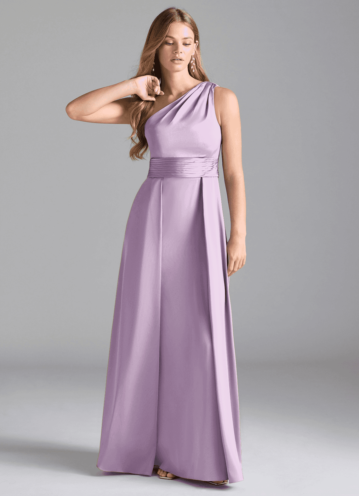 Azazie Dallas Bridesmaid Dresses Frosted Lilac A-Line One Shoulder Stretch Satin Dress image1