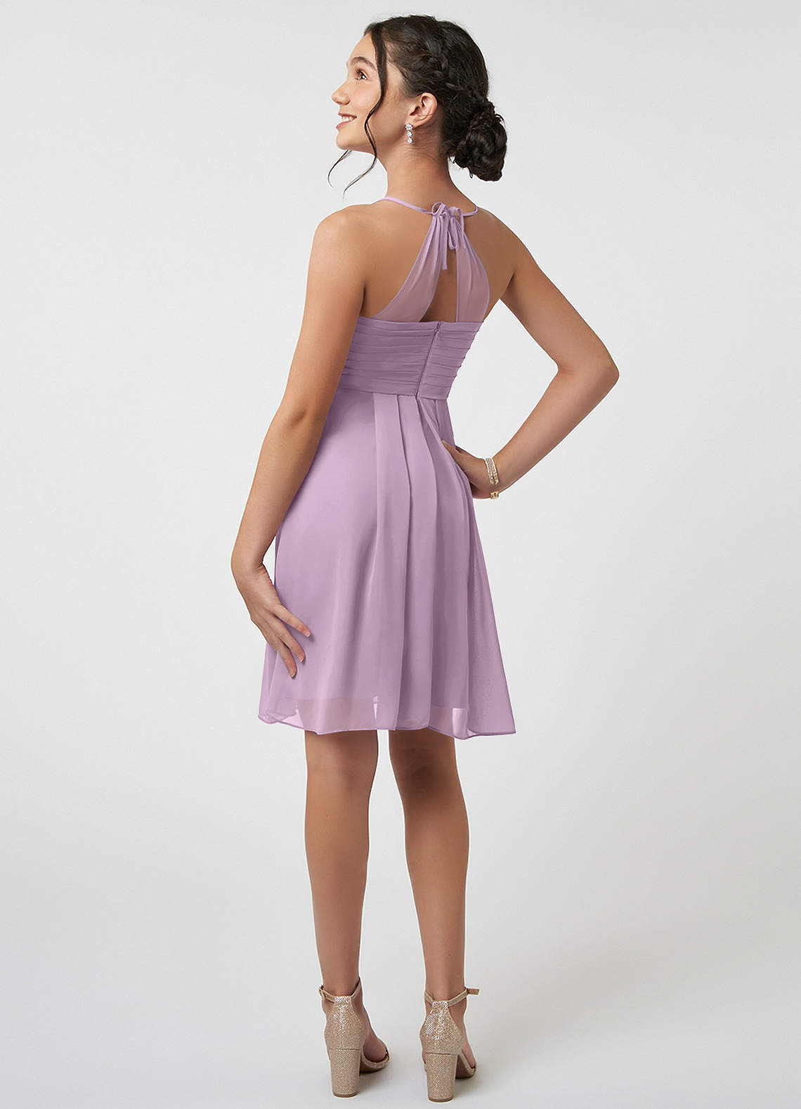 Azazie Ginny Junior Wisteria A-Line Pleated Chiffon Dress image3