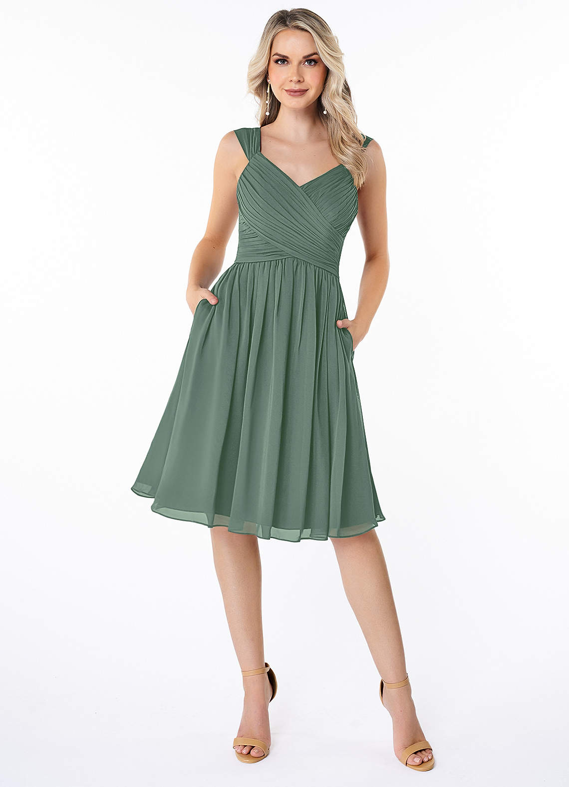 Azazie Angie Bridesmaid Dresses Eucalyptus A-Line Corset Chiffon Dress image1
