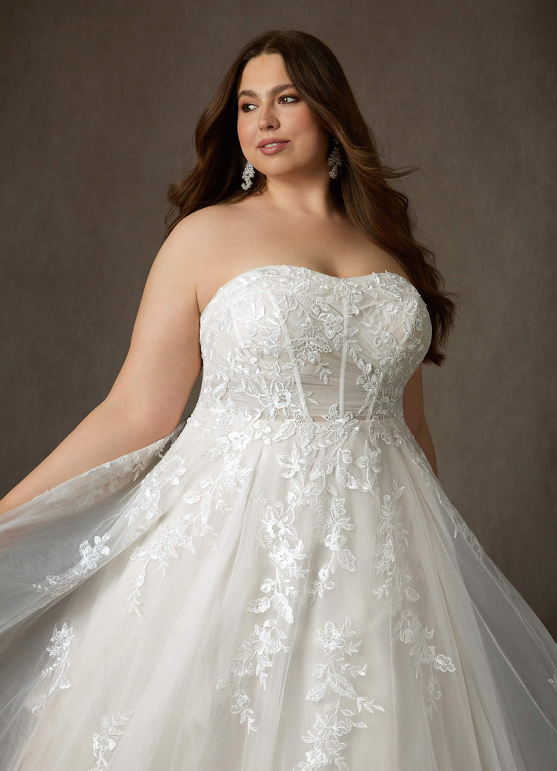 Azazie Keri Wedding Dresses Diamond White Ball-Gown Strapless Lace Dress image16