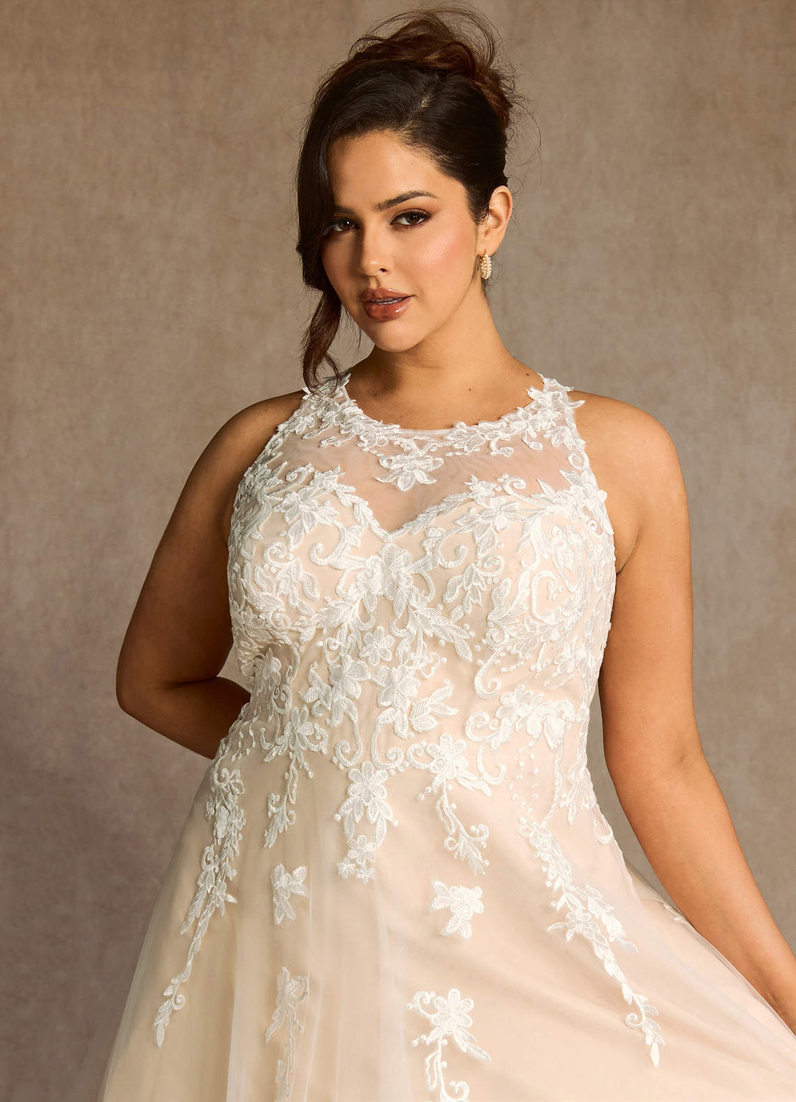 Azazie Melrose Wedding Dresses Diamond White Champagne A-Line Sweetheart Lace Tulle Dress image9