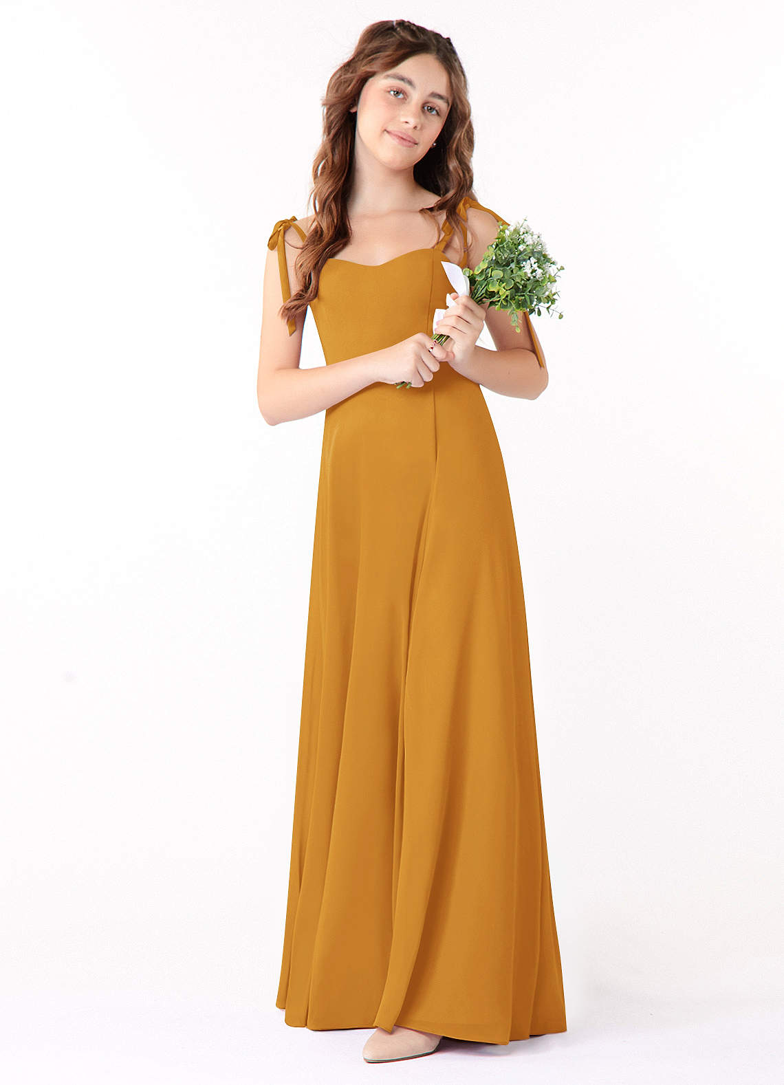Azazie Rosey Junior Butterscotch A-Line Sweetheart Neckline Chiffon Dress image1