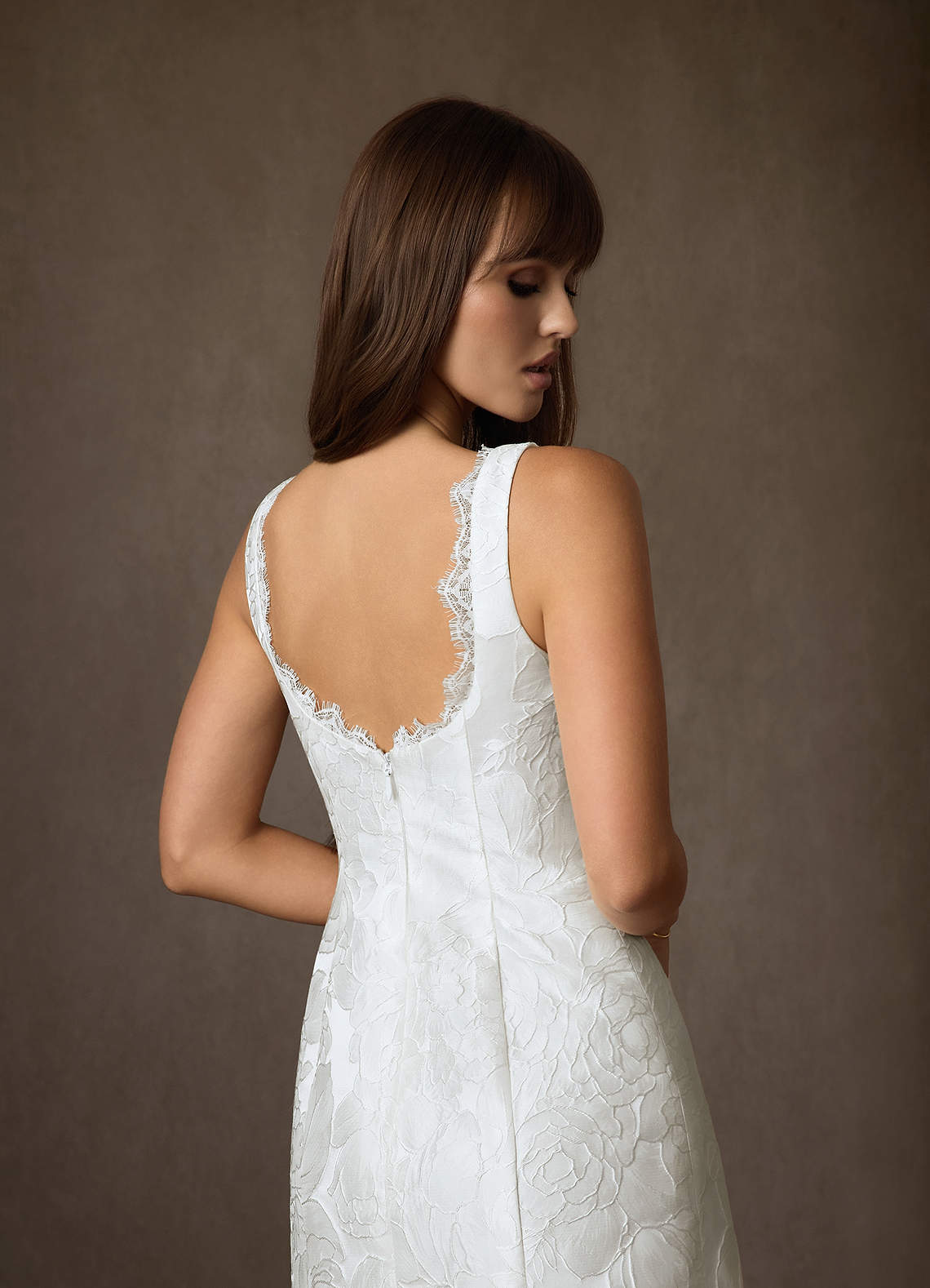 Azazie Janet Wedding Dresses Diamond White A-Line Square Neckline Floral Jacquard Dress image8