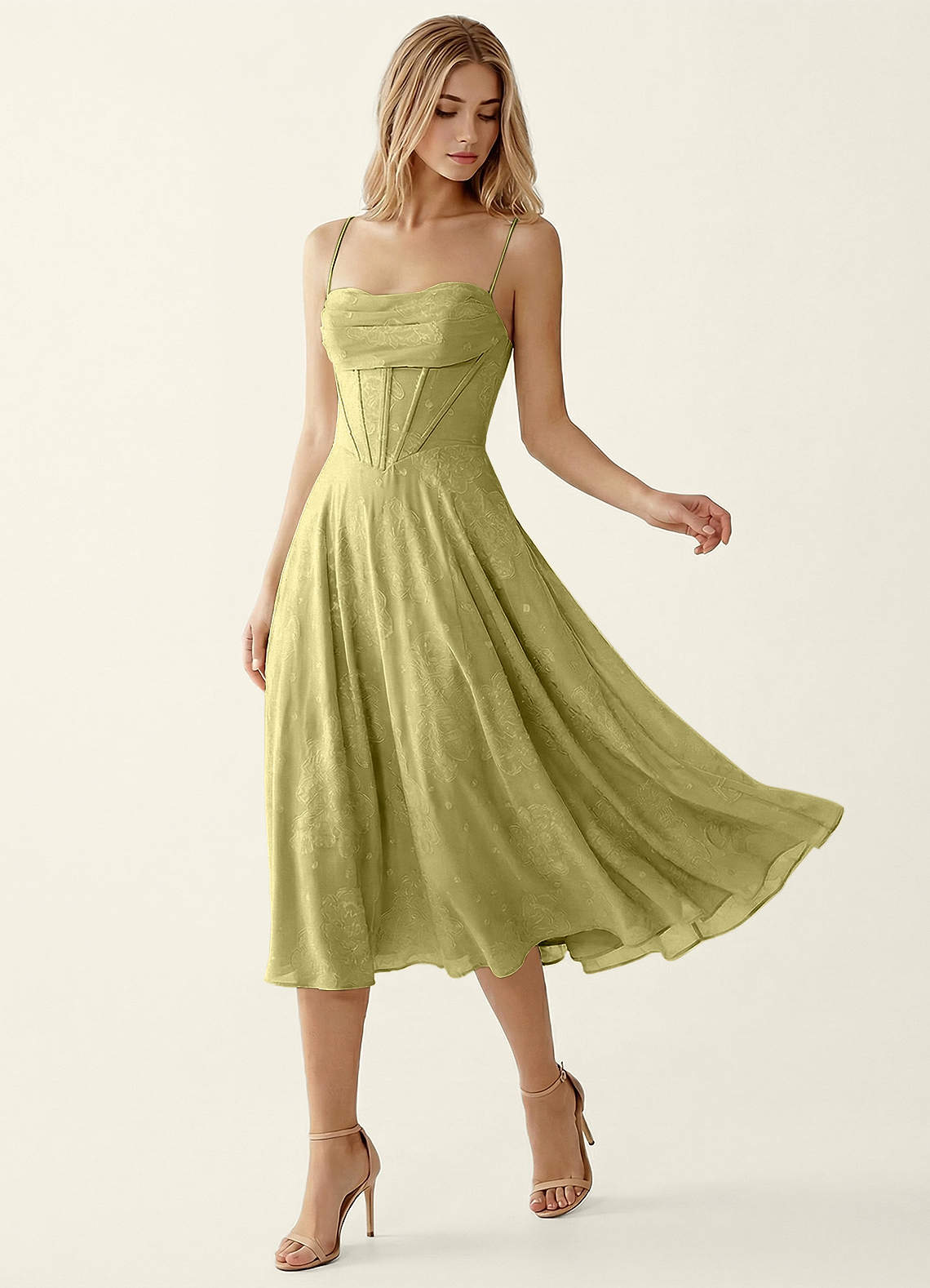 Verena Celadon Jacquard Midi A-line Graduation Dress